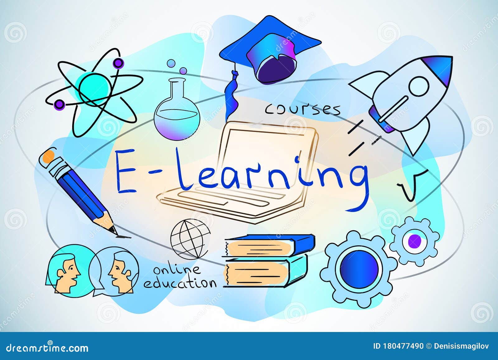 Creative E Learning Sketch, White Background Stock Illustration -  Illustration of cartoon, experience: 180477490