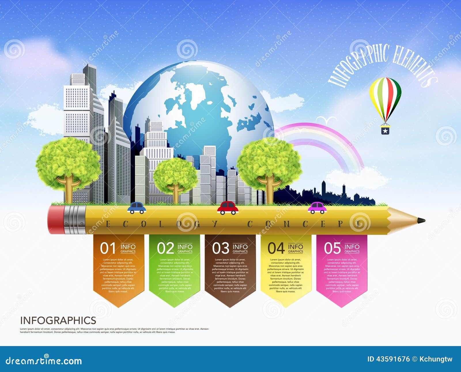 creative ecology concept template with pencil flow chart infographic
