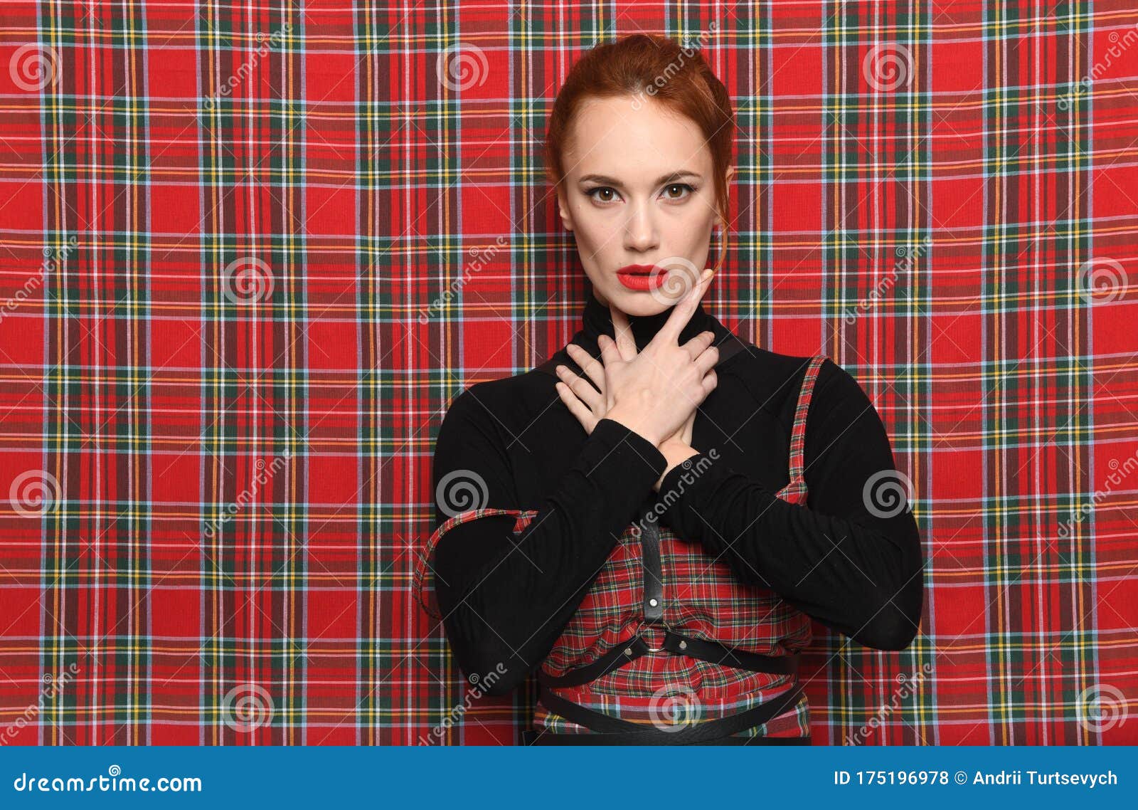 A Girl in a Plaid Dress Poses Against Same Fabric Stock Photo - Image of  businessman, holding: 175196978