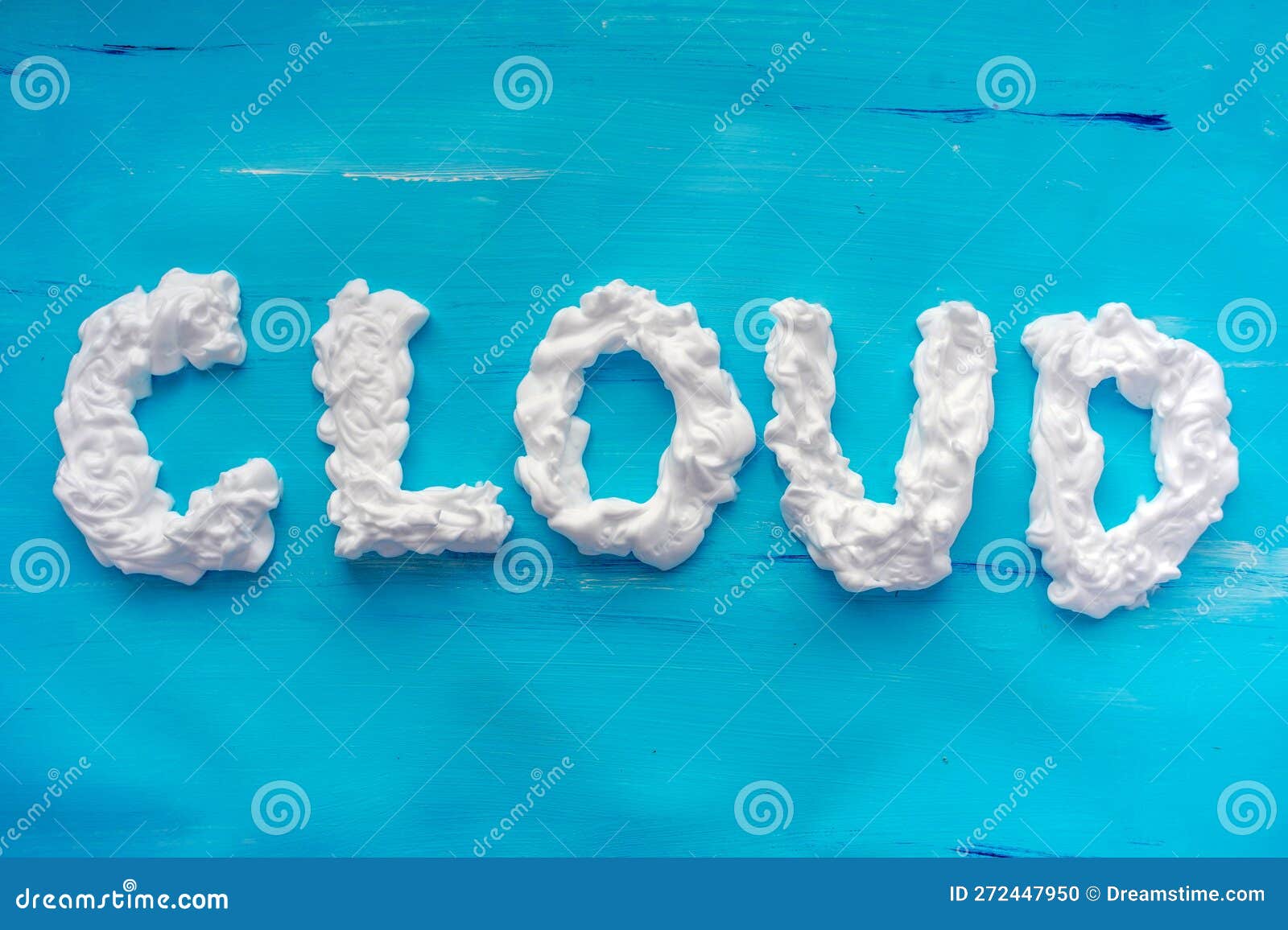 Creative Fluffy Inscription, Word Cloud, Cream Cloud Stock Photo