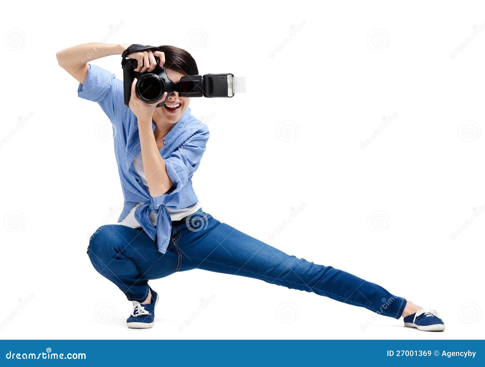 Creative Girl Photographer Takes Snaps Stock Image Image Of Camera