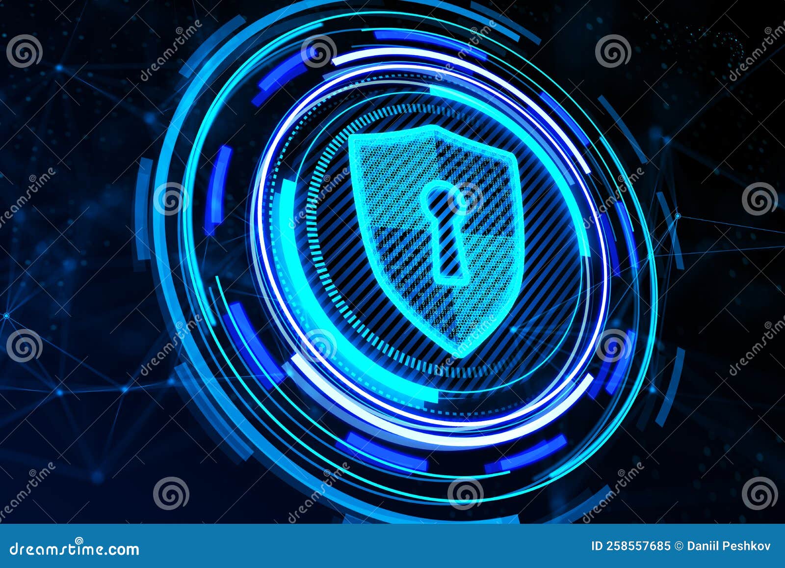 Creative Glowing Shield Hologram on Dark Backdrop. Secure, Safety