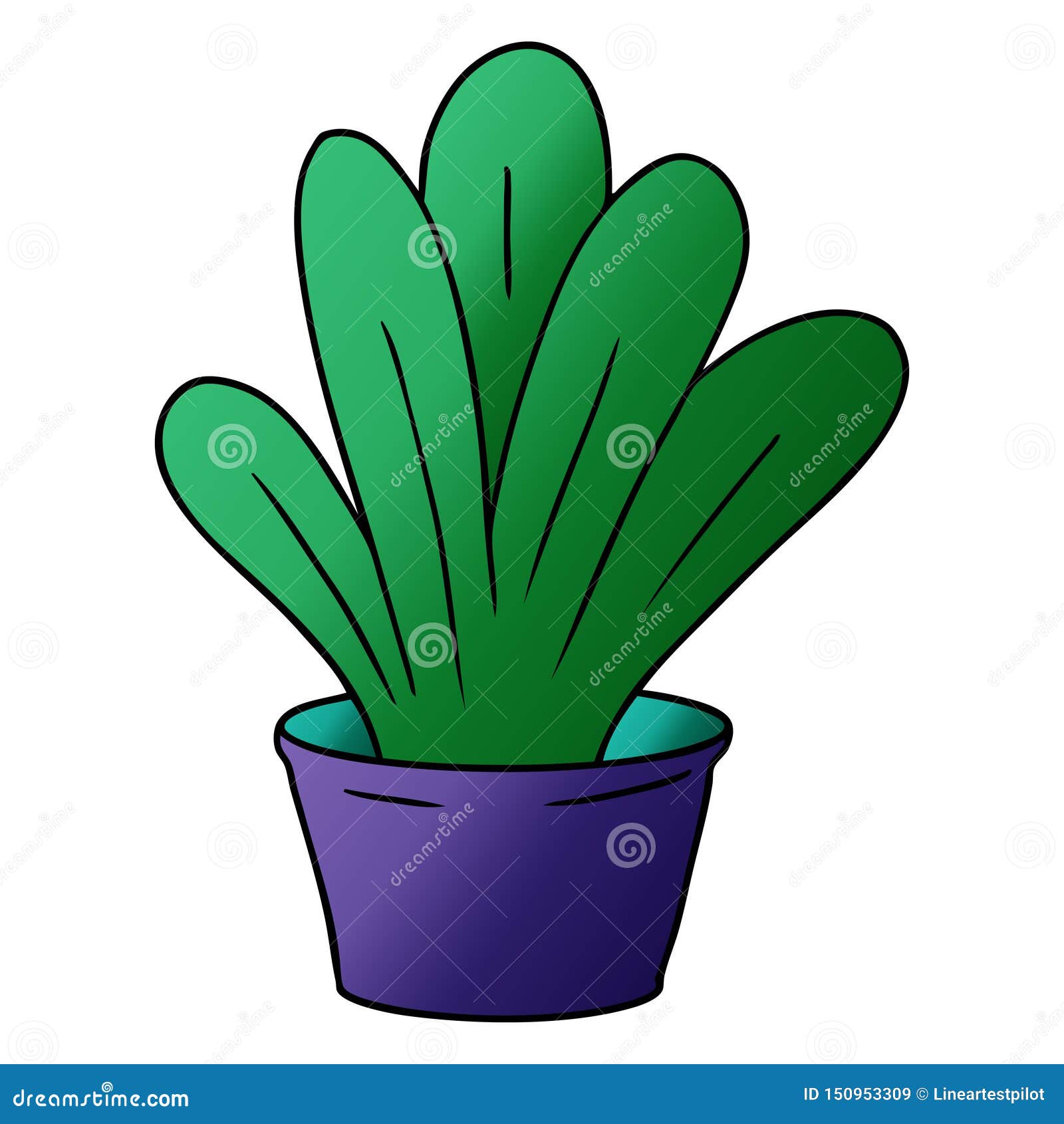 A Creative Gradient Cartoon Doodle of a Green Indoor Plant Stock Vector