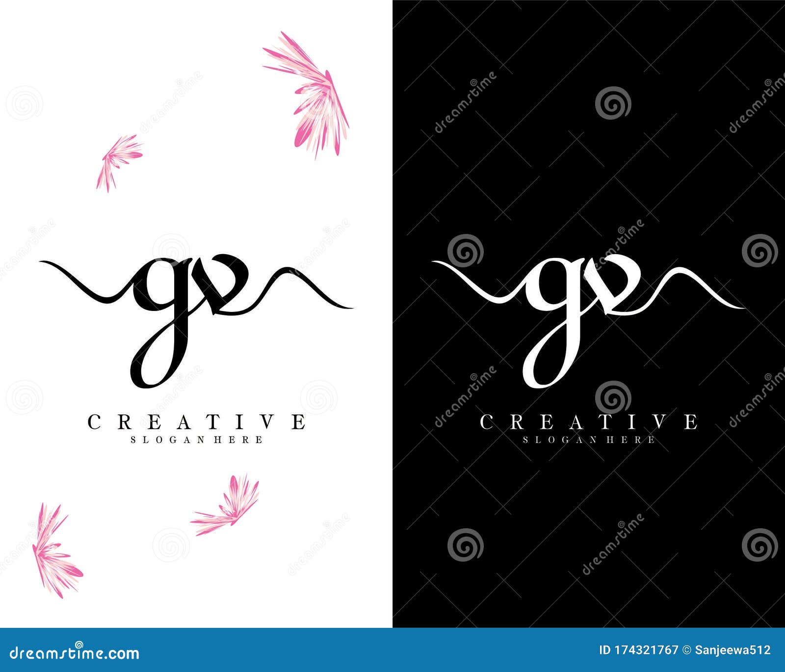 creative letter gv, vg initial handwriting logo  