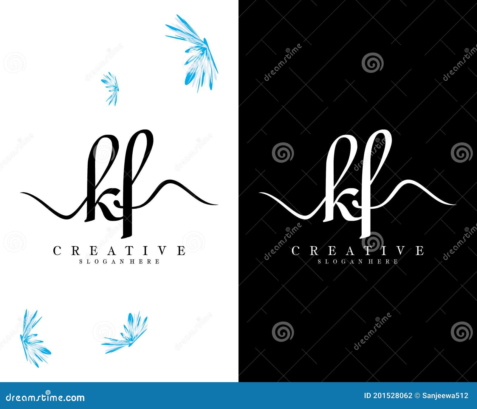 creative handwriting kf, fk letter logo  template 
