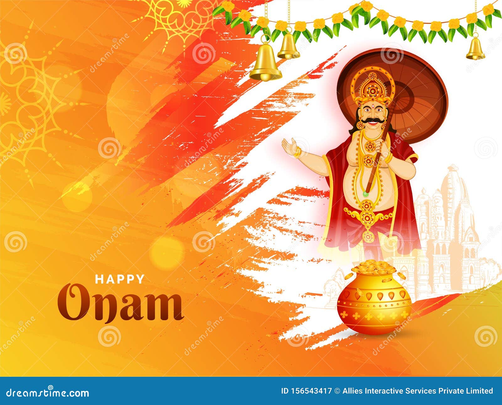 Creative Happy Onam Festival Card or Poster Design, Illustration of King  Mahabali Holding Umbrella with Coins Pot. Stock Illustration - Illustration  of hindu, celebration: 156543417