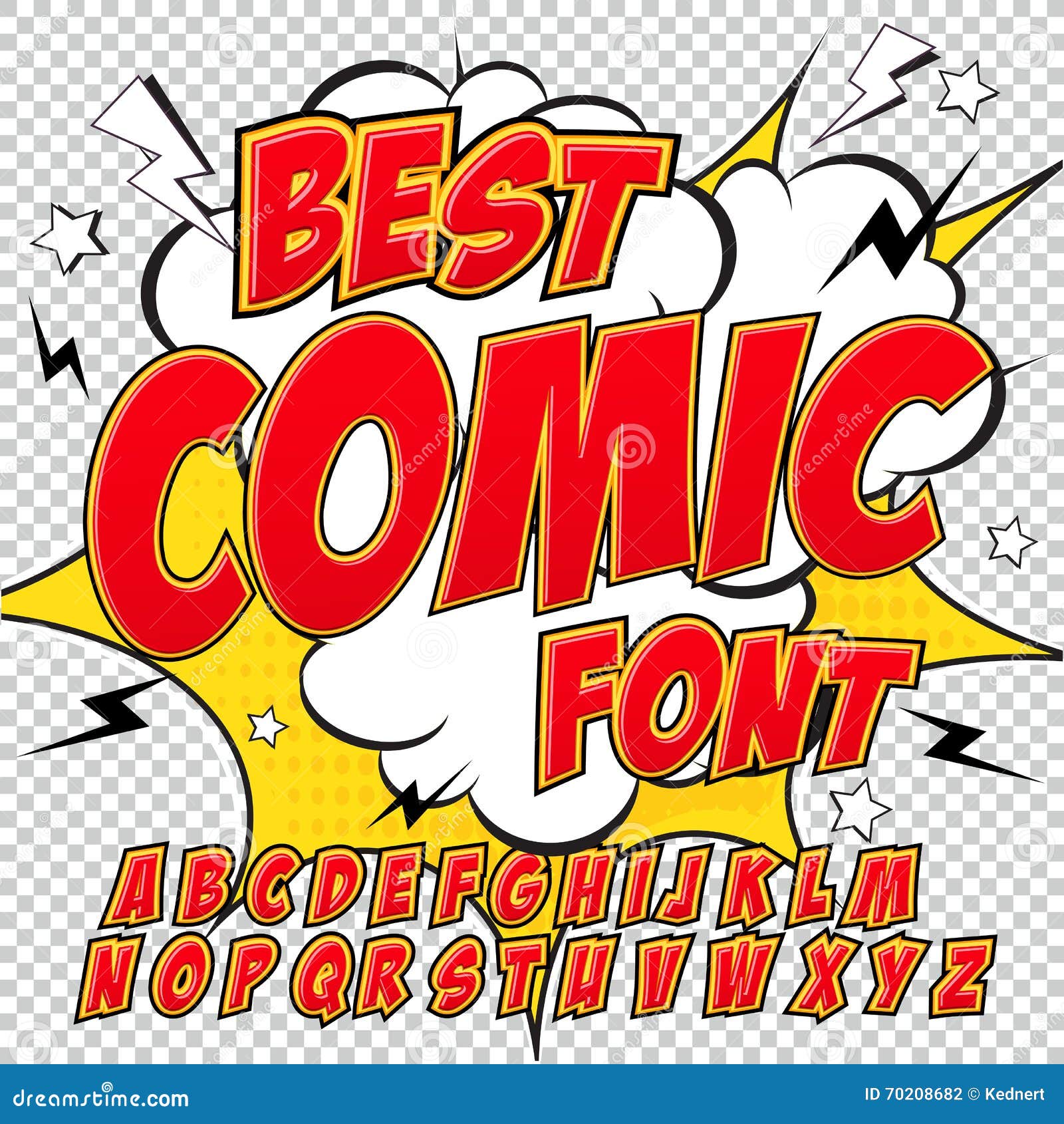 creative high detail comic font. alphabet in the red style of comics, pop art.