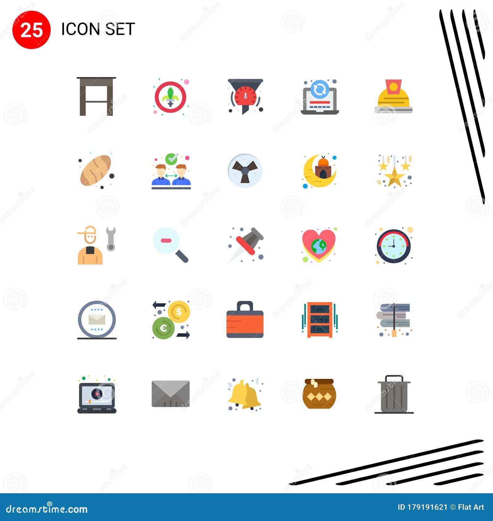 25 creative icons modern signs and s of construction, coding, filters, reload, laptop