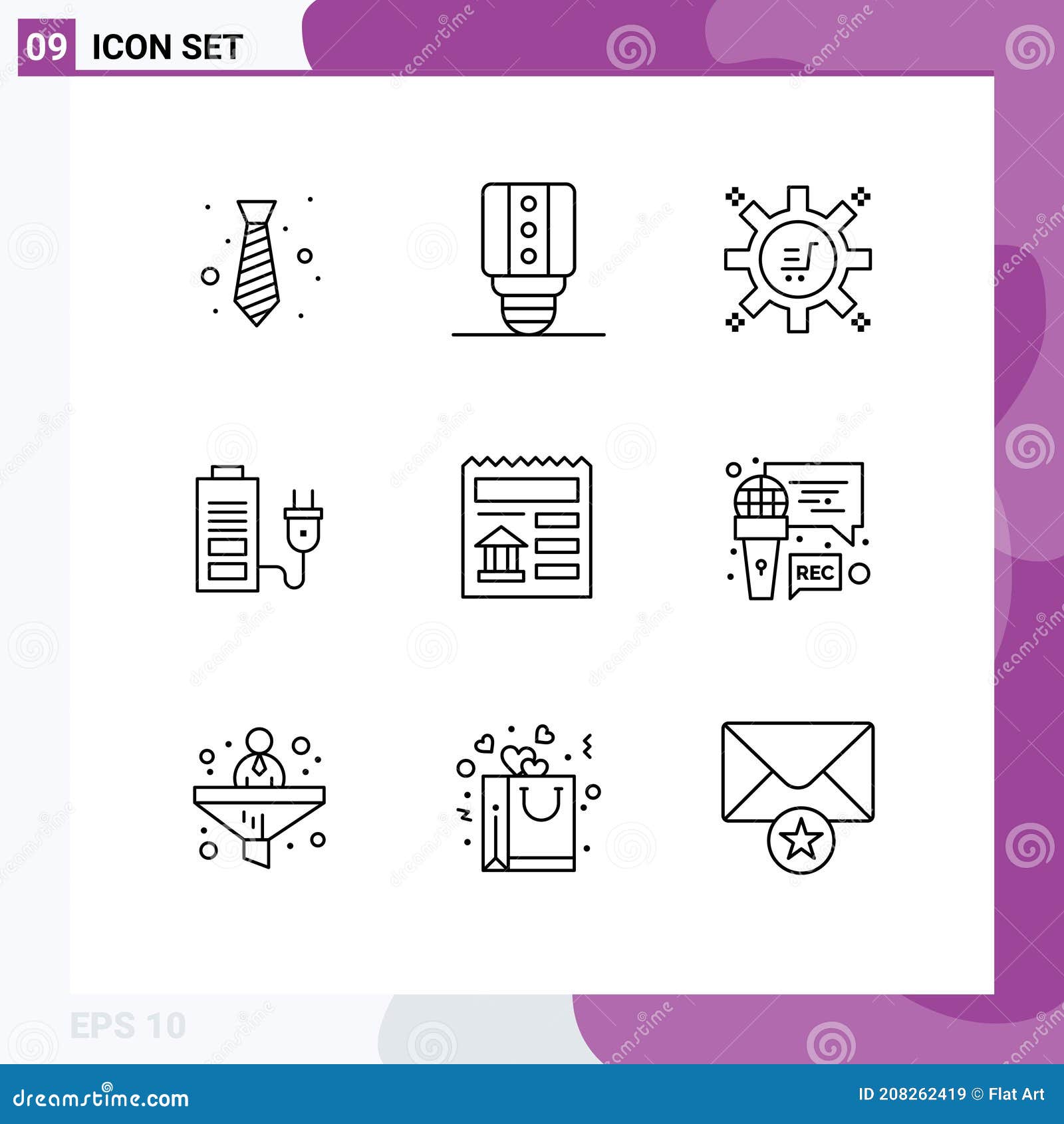 9 creative icons modern signs and s of document, plug, marketing automation, power, acumulator