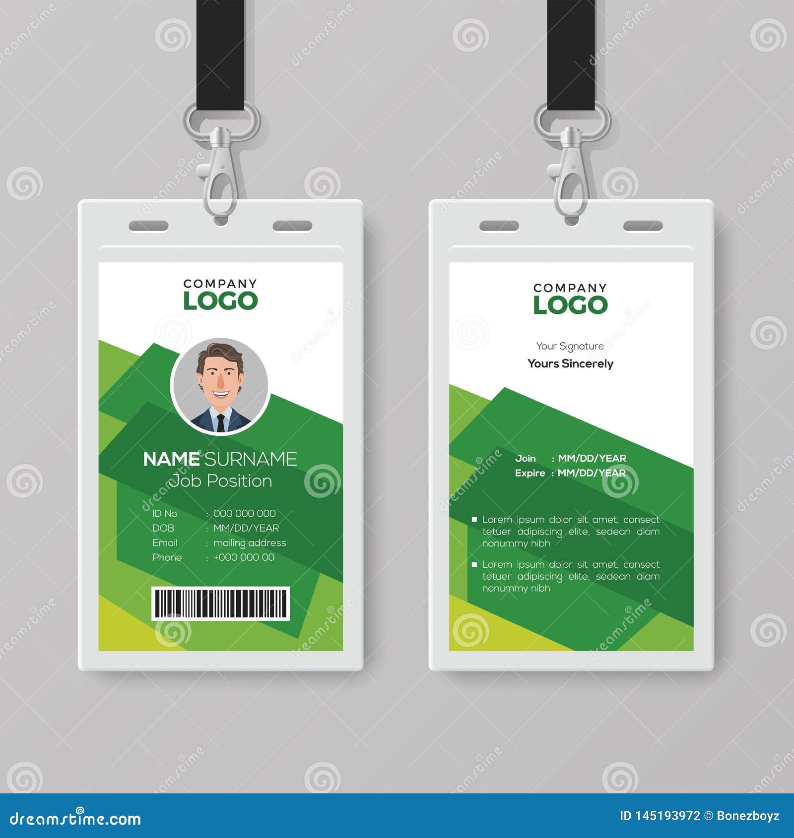 Creative ID Card Template with Abstract Green Background Stock Throughout Sample Of Id Card Template