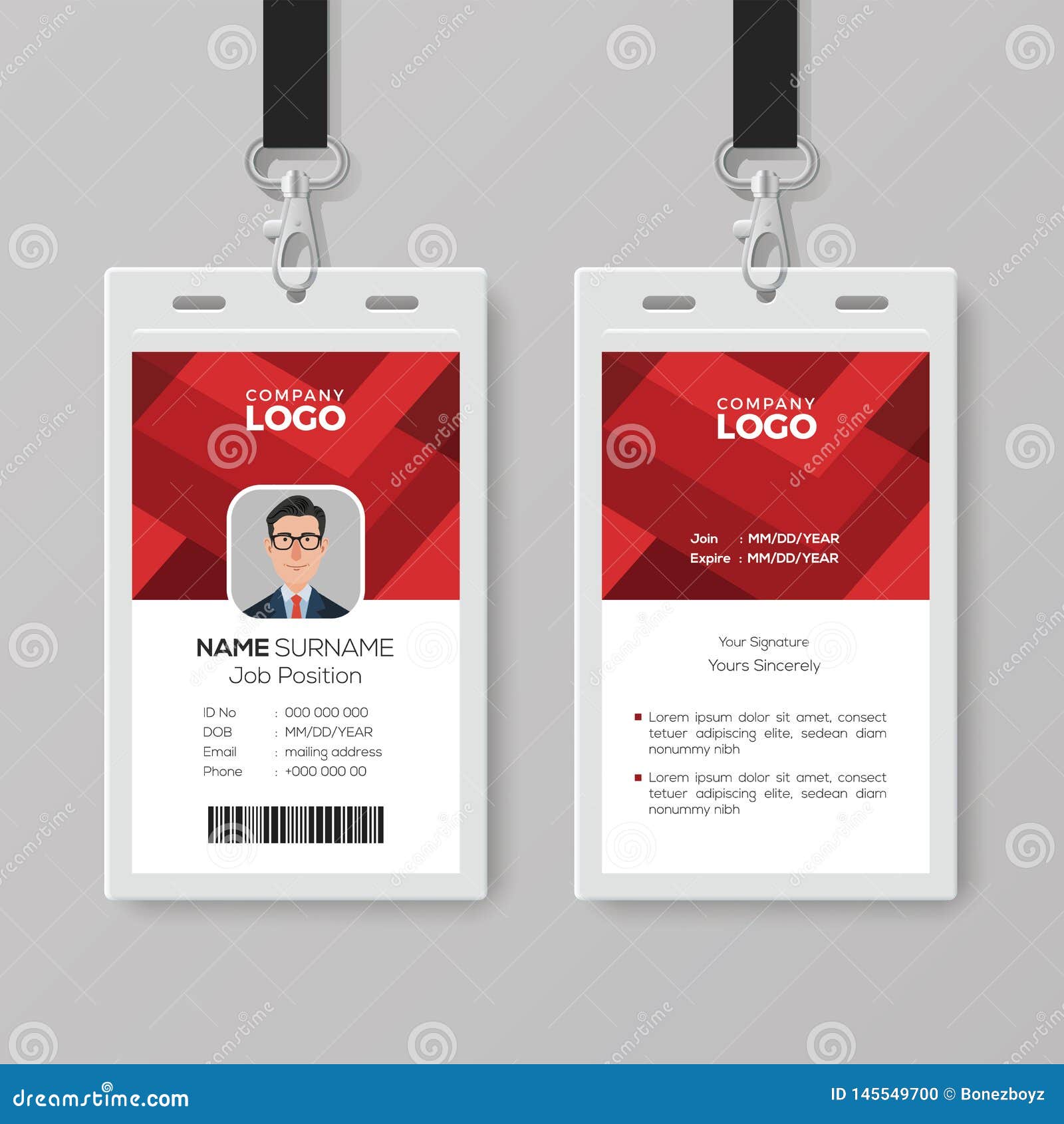 Creative ID Card Template with Abstract Red Background Stock Vector -  Illustration of department, layout: 145549700