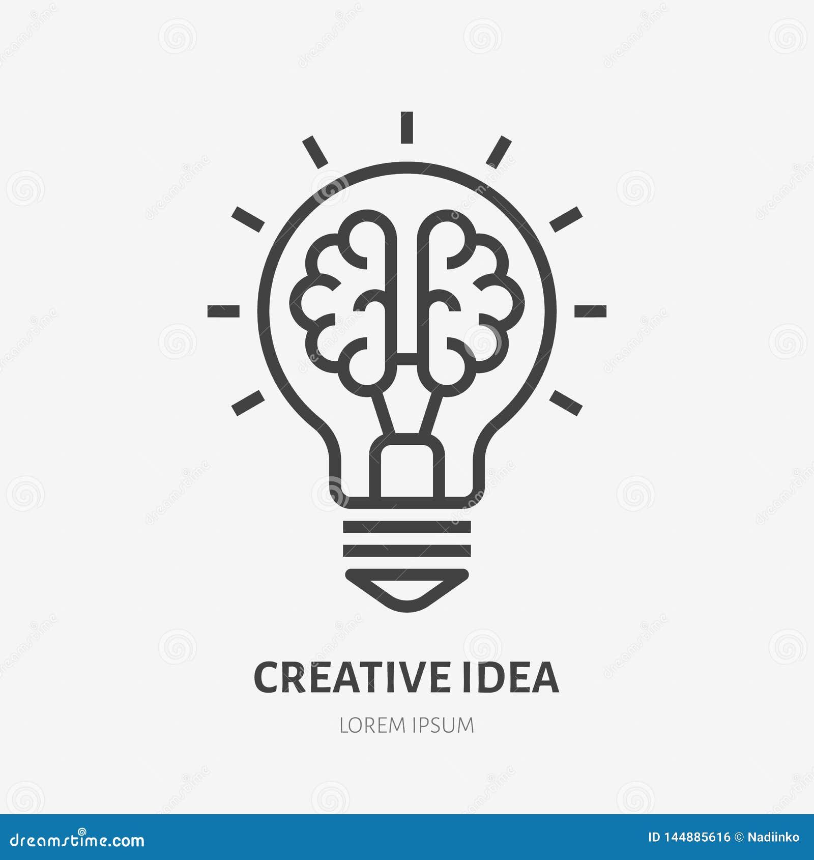 creative idea flat line icon. brain in lightbulb  . thin sign of innovation, solution, education logo
