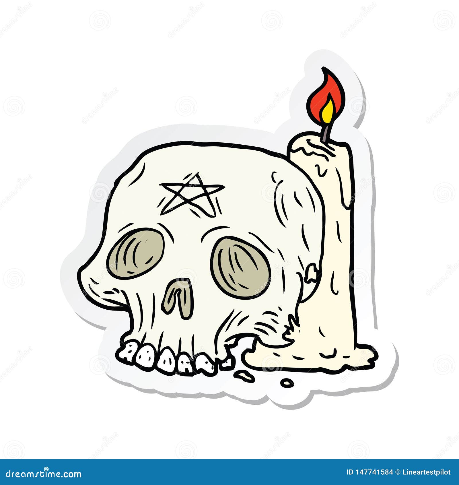 sticker of a cartoon spooky skull and candle