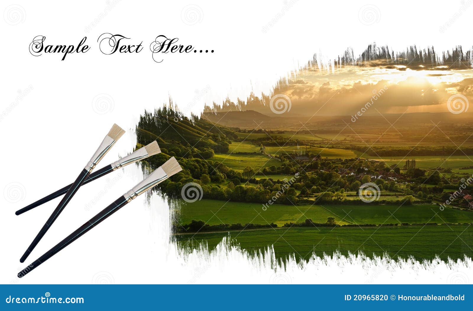 Creative Image of Paint Brushes Painting Landscape Stock Photo Image