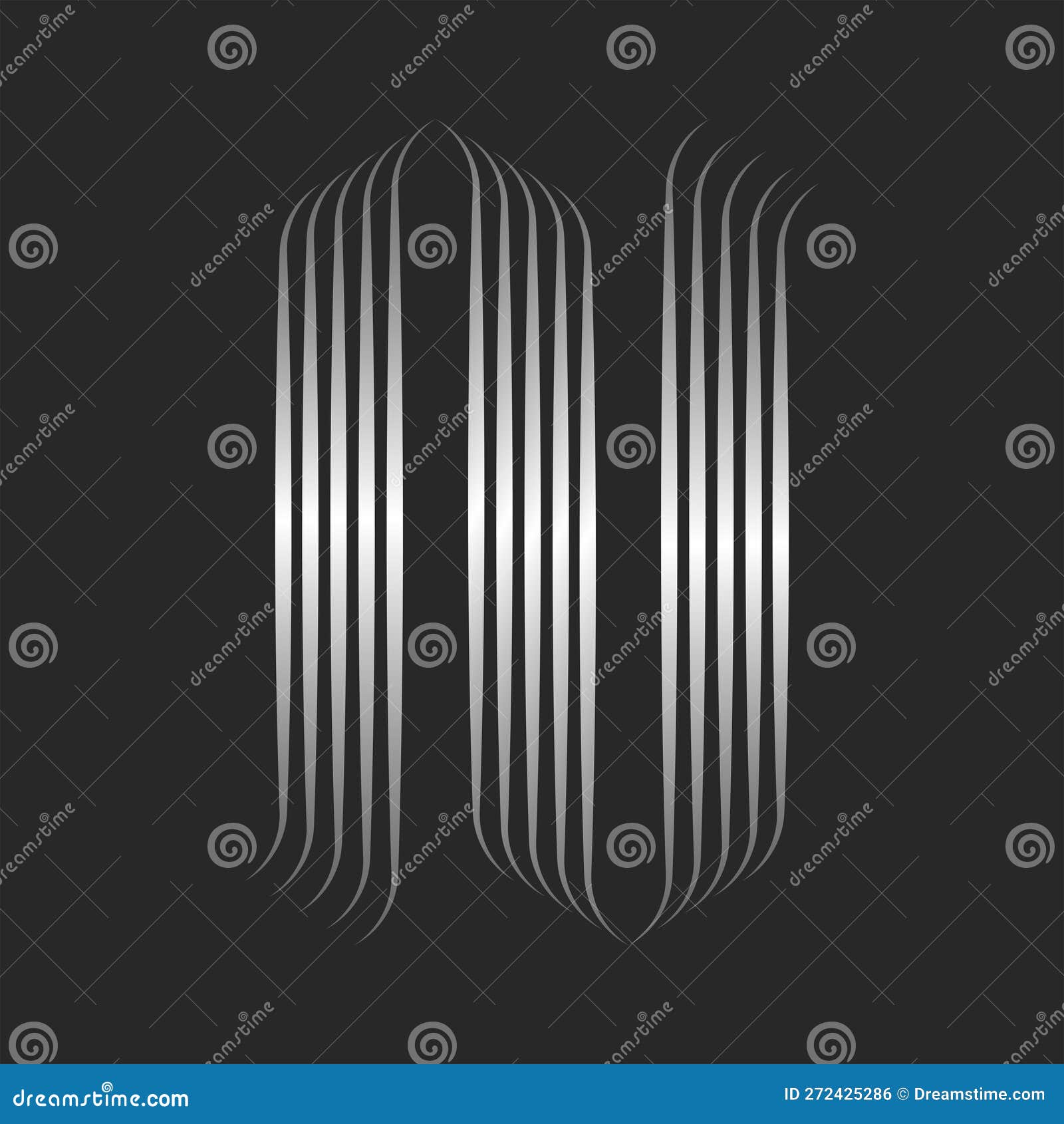 creative initial letter n monogram logo, silver line art style with curls, many metallic striped from smooth thin metallic