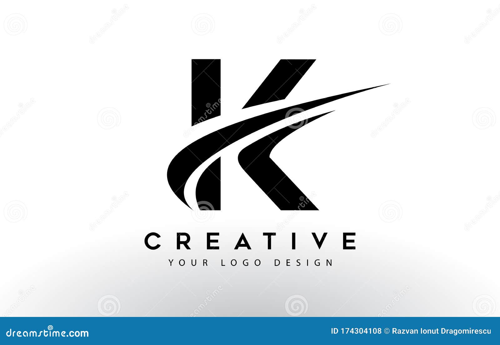 Creative K Letter Logo Design with Swoosh Icon Vector Stock Vector