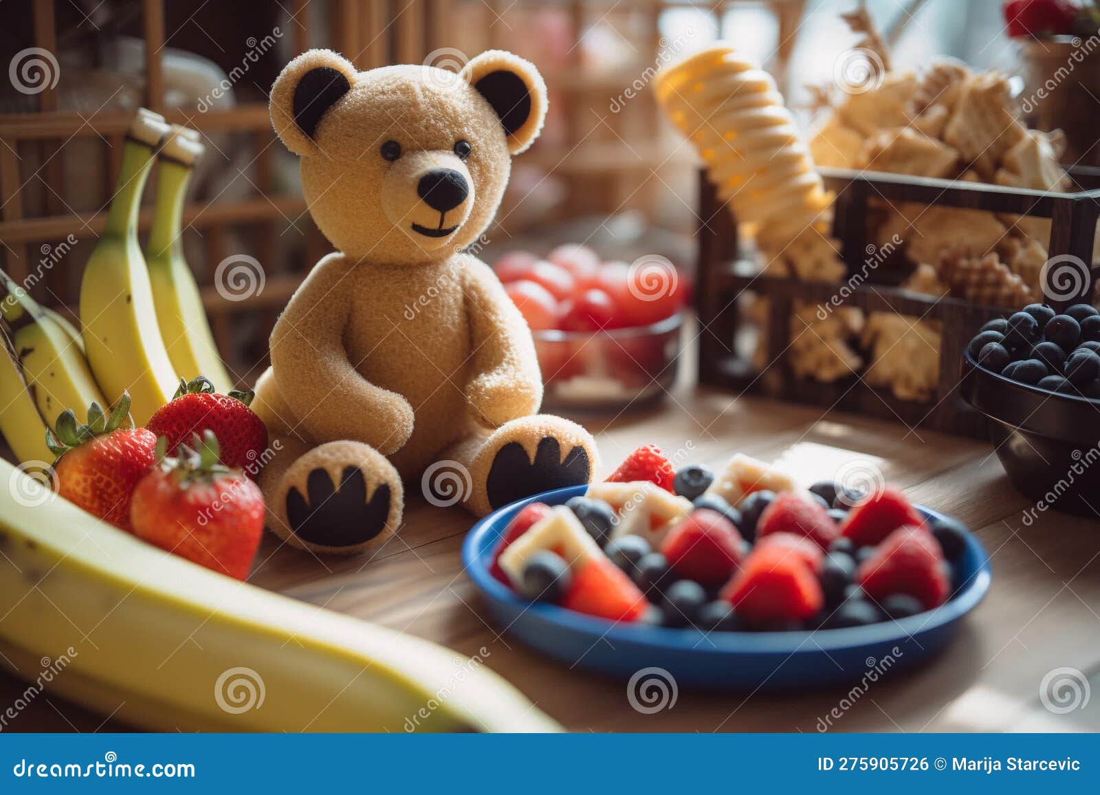 Creative Kids Breakfast, Berries and Other Fruits on the Table with