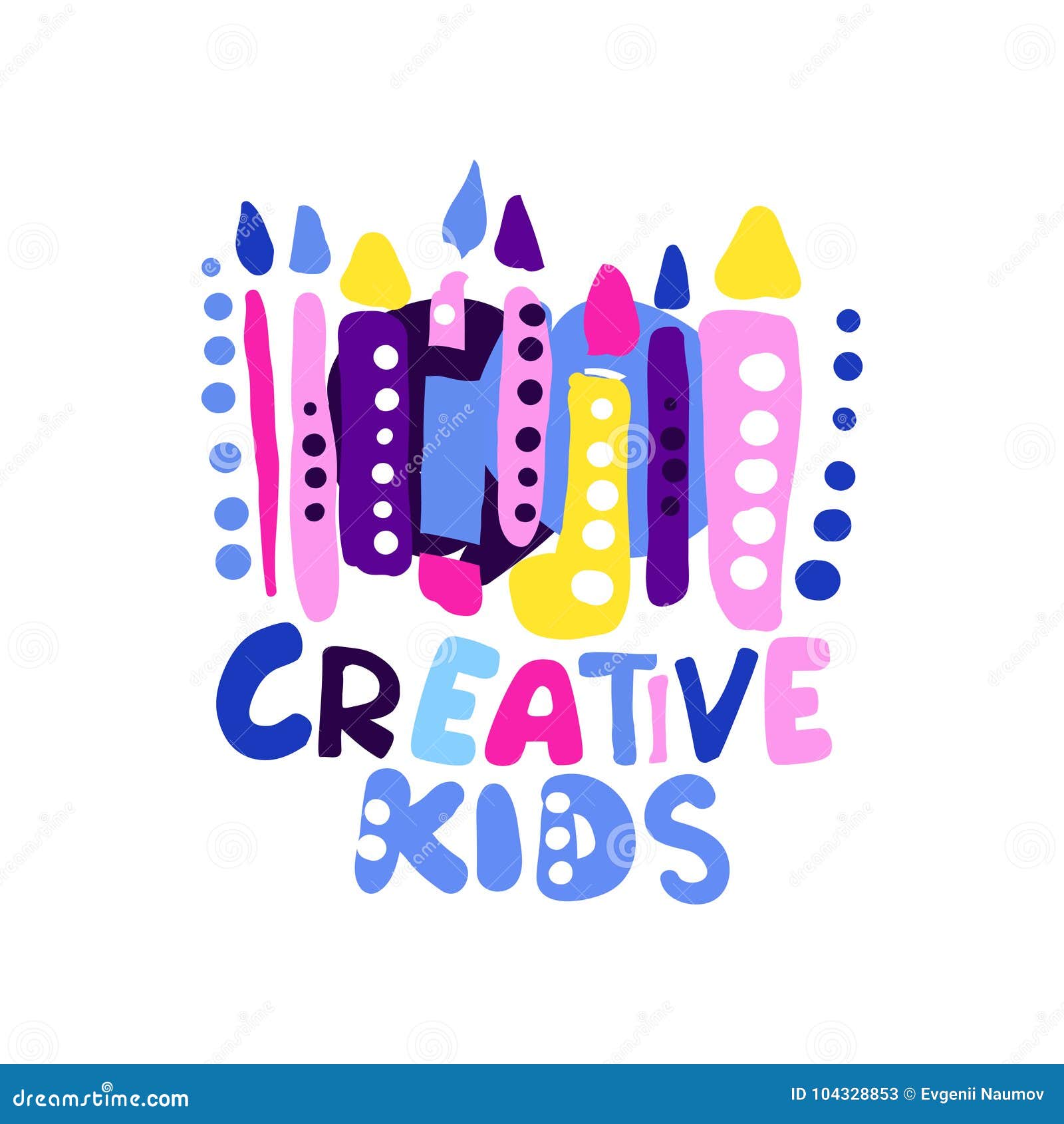 Creative Kids Logo Design, Colorful Hand Drawn Labels for Kids Club, Center, School, Art Studio