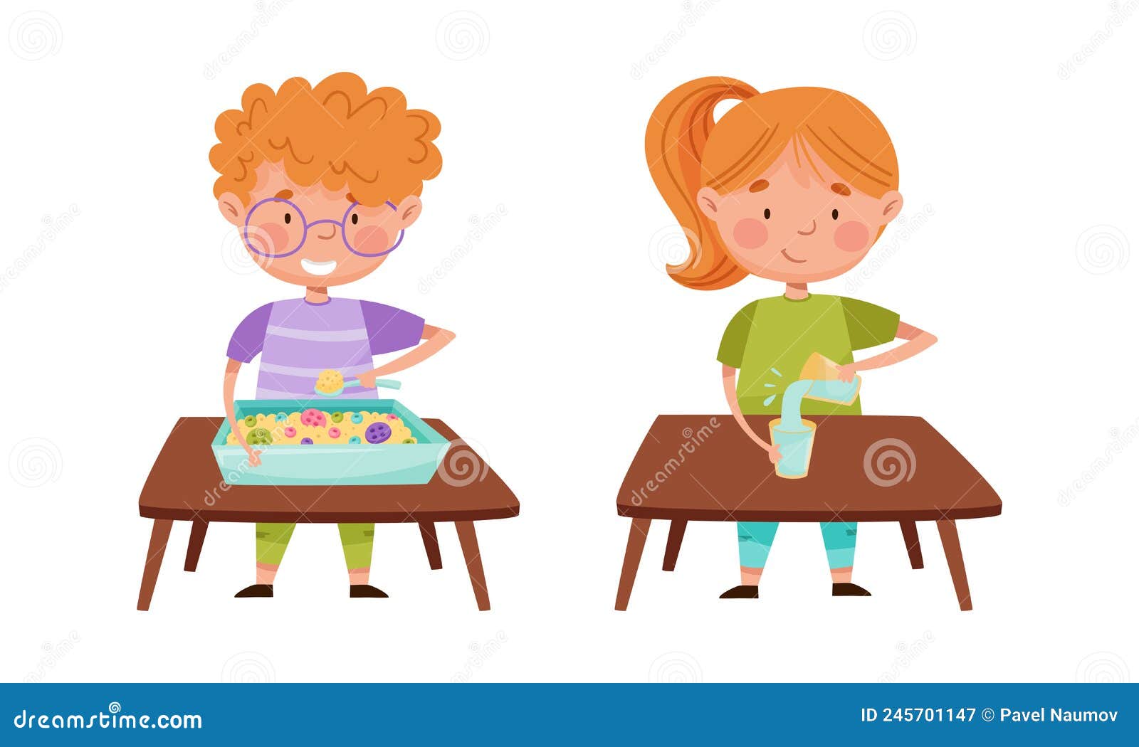 Creative Kids Playing Montessori Educational Games Set. Cute Girl and Boy  Standing at Table Playing with Sand and Water Stock Vector - Illustration  of development, preschooler: 245701147