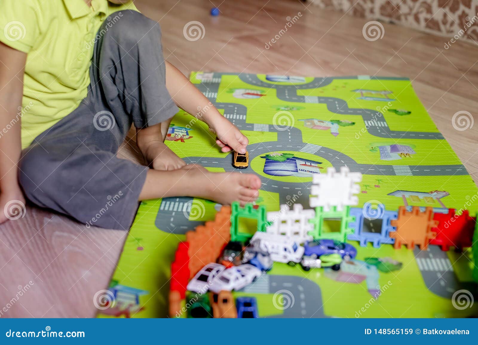 A Creative Kindergarten Kids Build a Block Tower. Stock Image Image