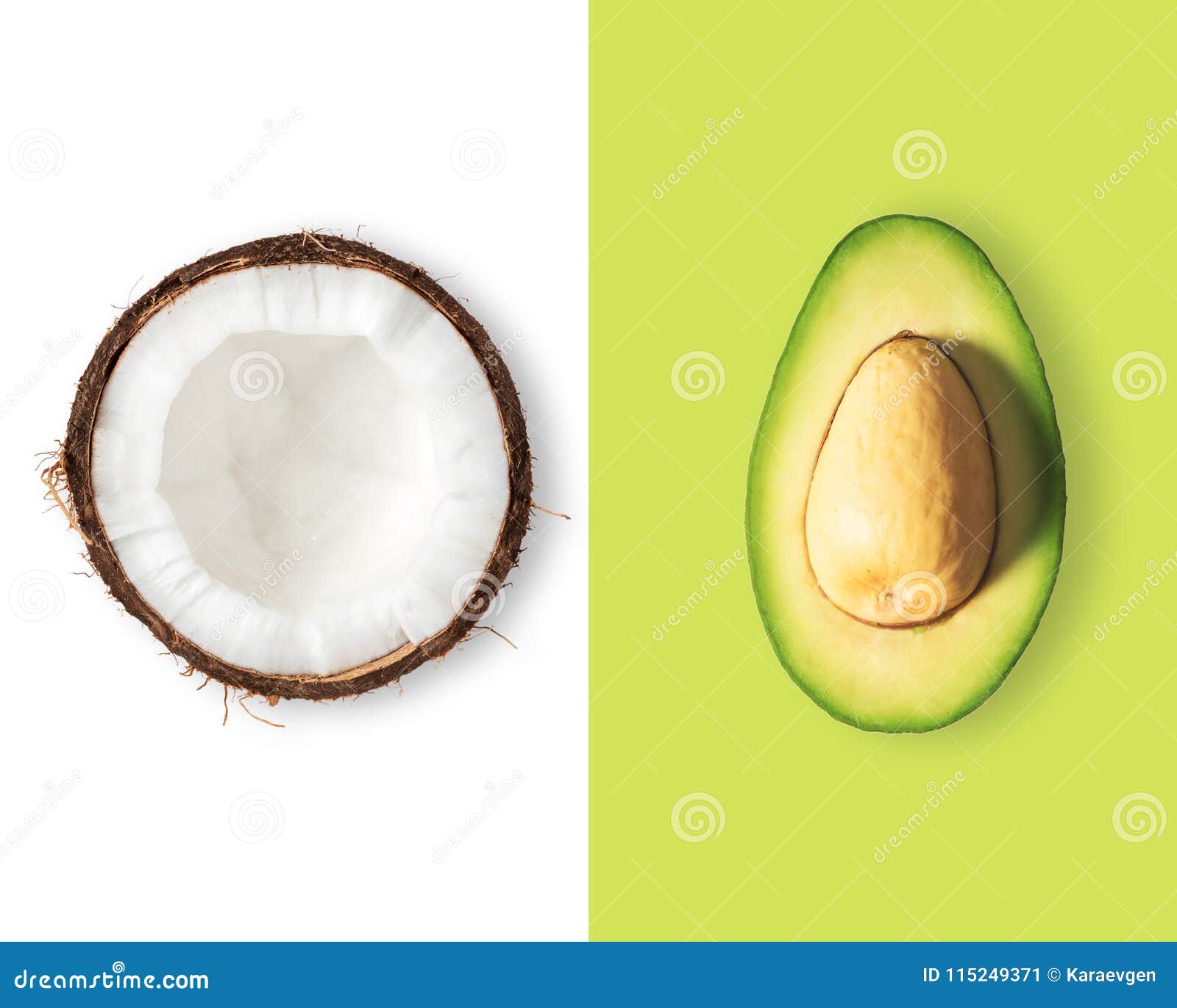 Creative Layout Made of Coconut and Avocado. Flat Lay Stock Image