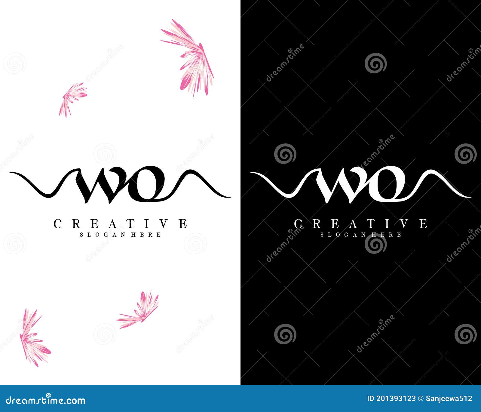 creative letters wo, ow handwriting logo  