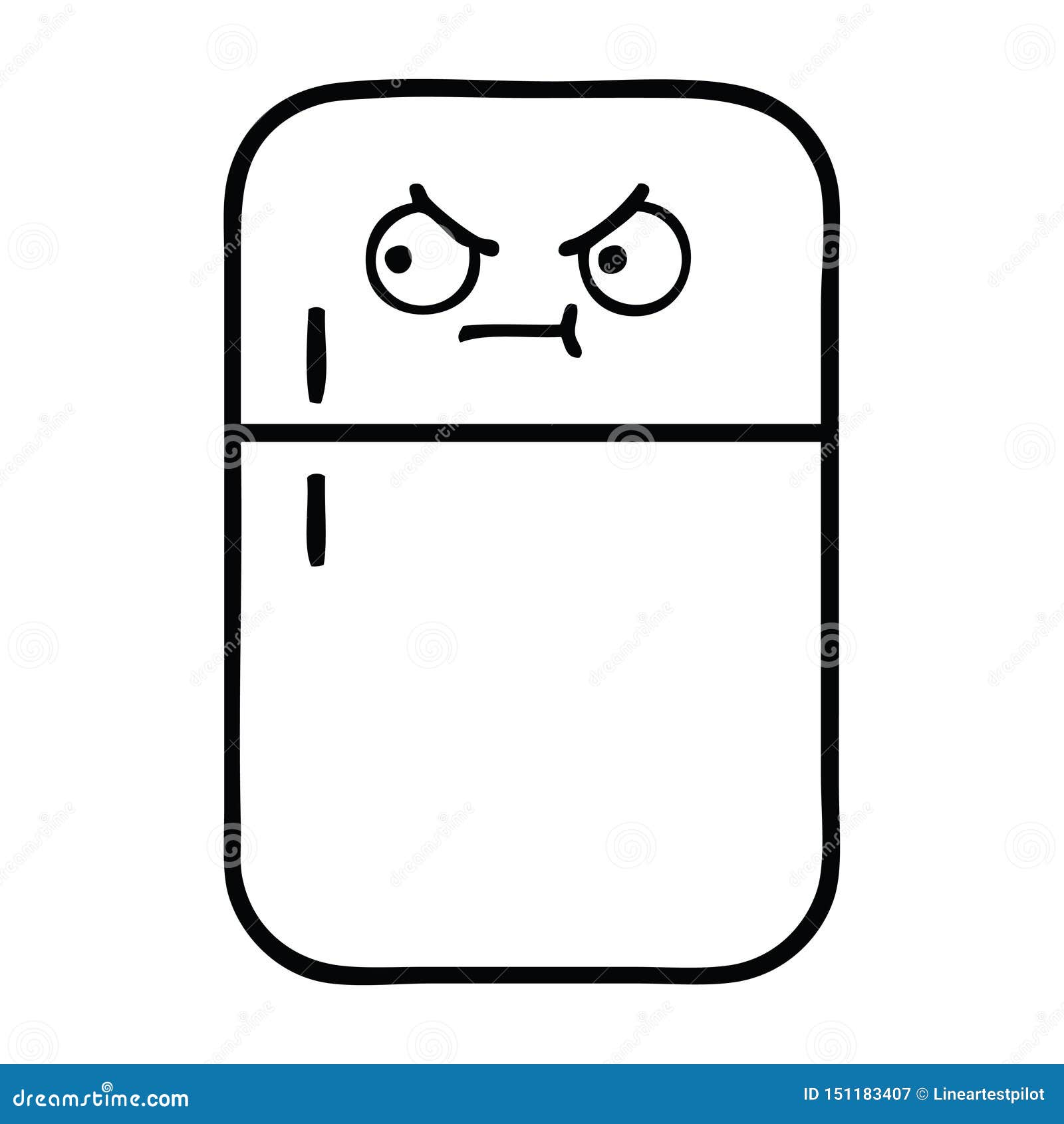 A Creative Line Drawing Cartoon Fridge Freezer Stock Vector