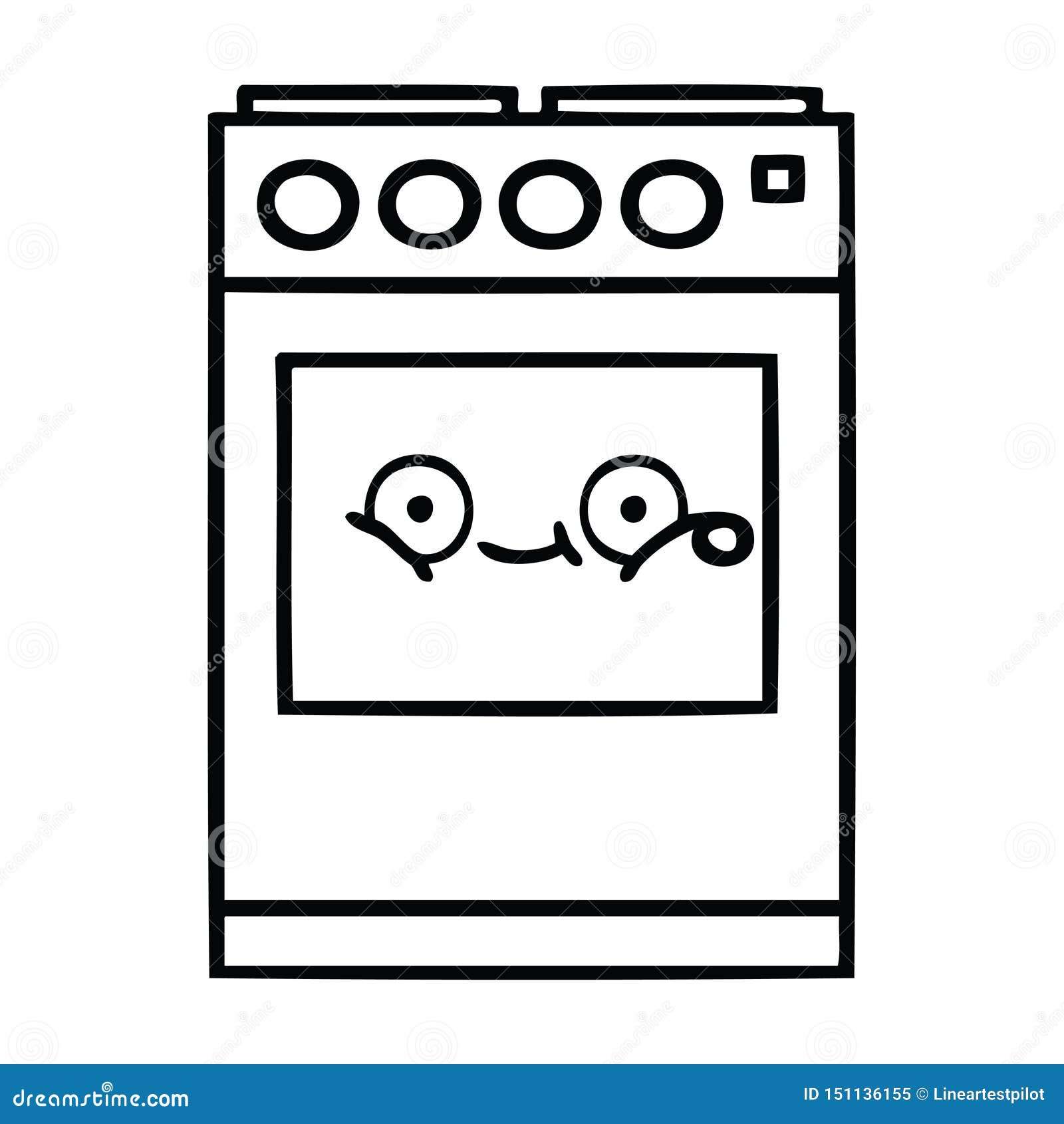 A Creative Line Drawing Cartoon Kitchen Oven Stock Vector
