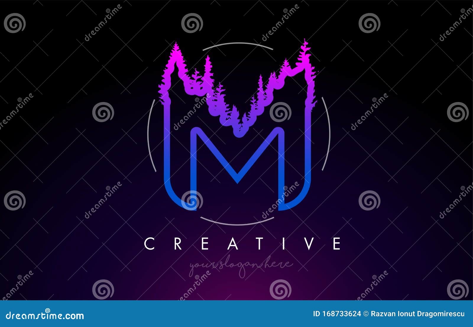 Creative M Letter Logo Idea with Pine Forest Trees. Letter M ...