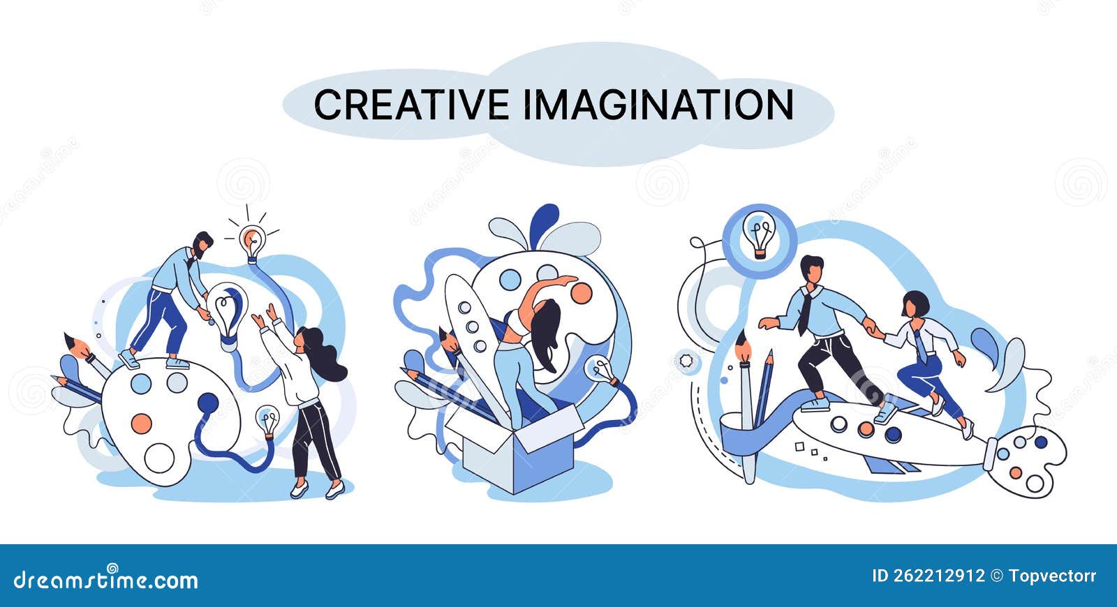 Creative Mind, Imagination or Brainstorm or Originative Idea Concept. Phantasy Flow and
