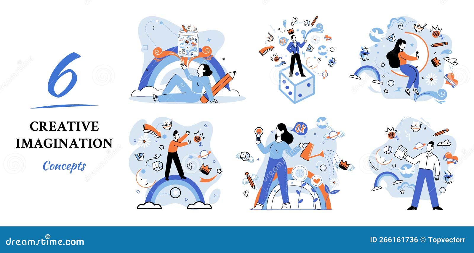 Creative Mind, Imagination or Brainstorm or Originative Idea Concept. Phantasy Flow and