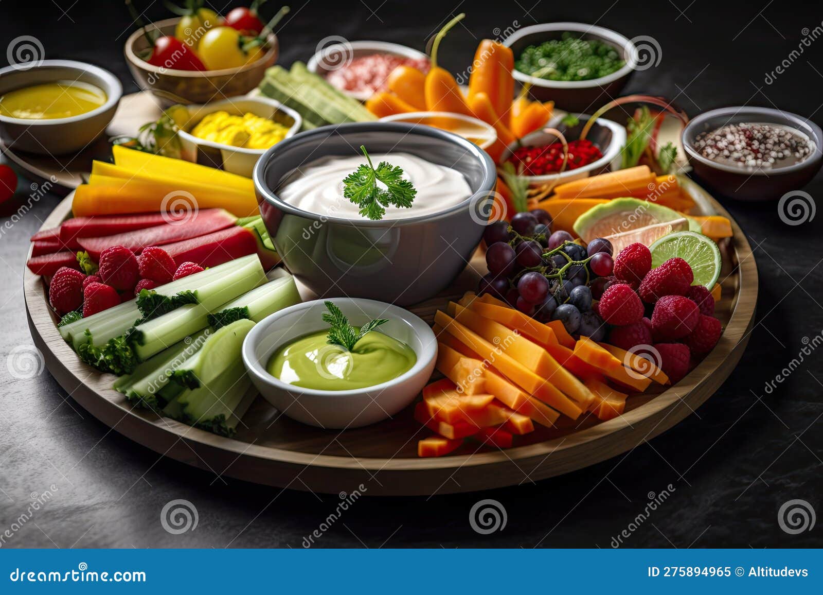 Creative and Modern Presentation of Fruit and Vegetable Platter with