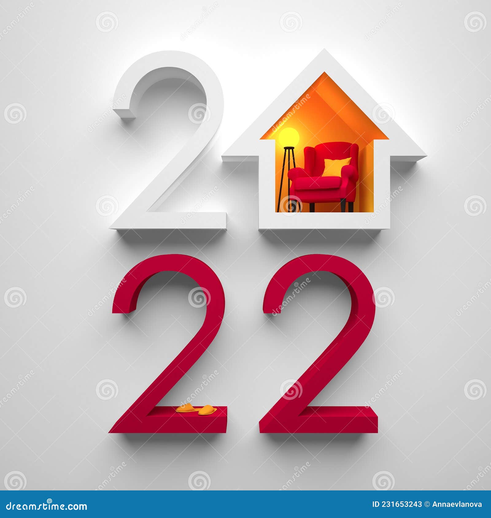 Creative 2022 New Year Design Template with a Cozy House with an Abstract  Interior in Warm Colors, All on White Background. Stock Illustration -  Illustration of creative, advertising: 231653243
