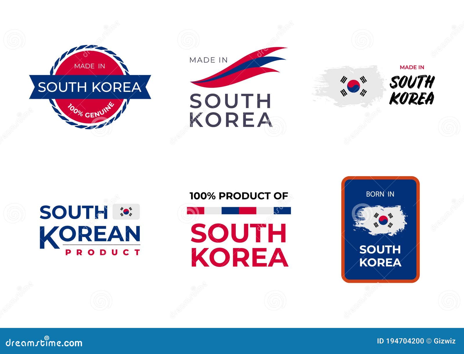 6 Made in Korea Labels stock vector. Illustration of asia 194704200