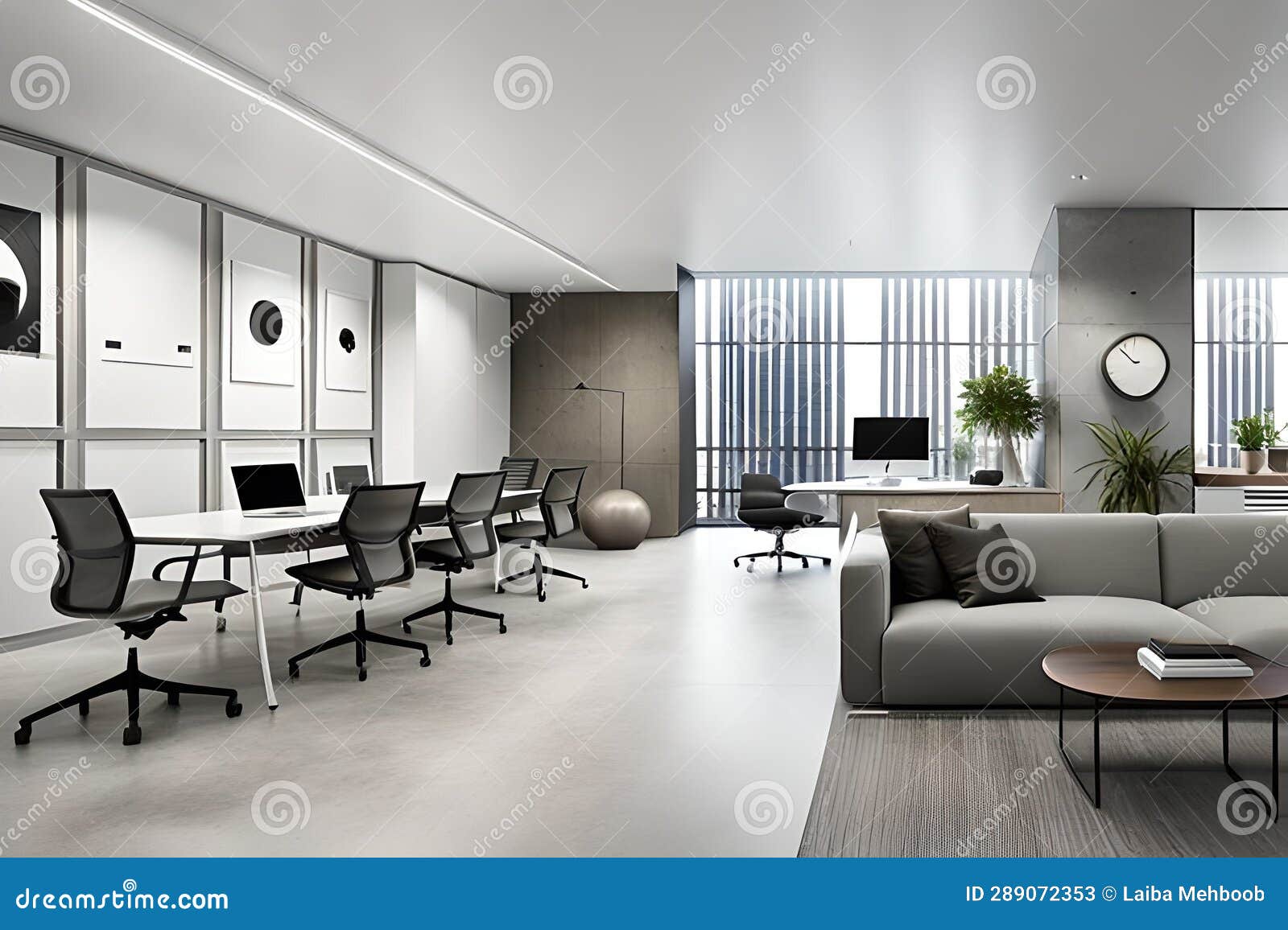 Creative office interior stock illustration. Illustration of city