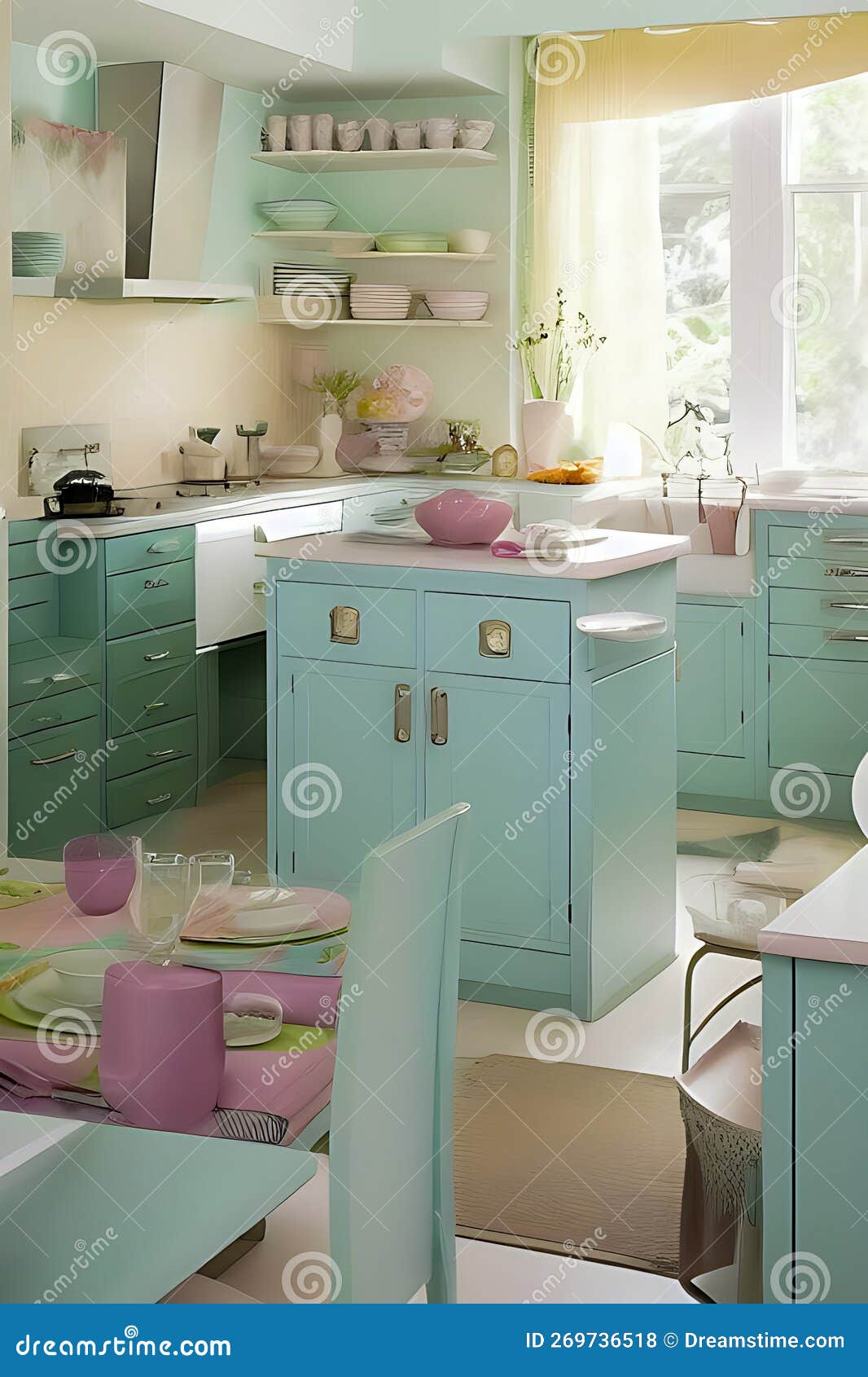 Creative Pastel Color Elegant Kitchen Interior Design, Peculiar Stock