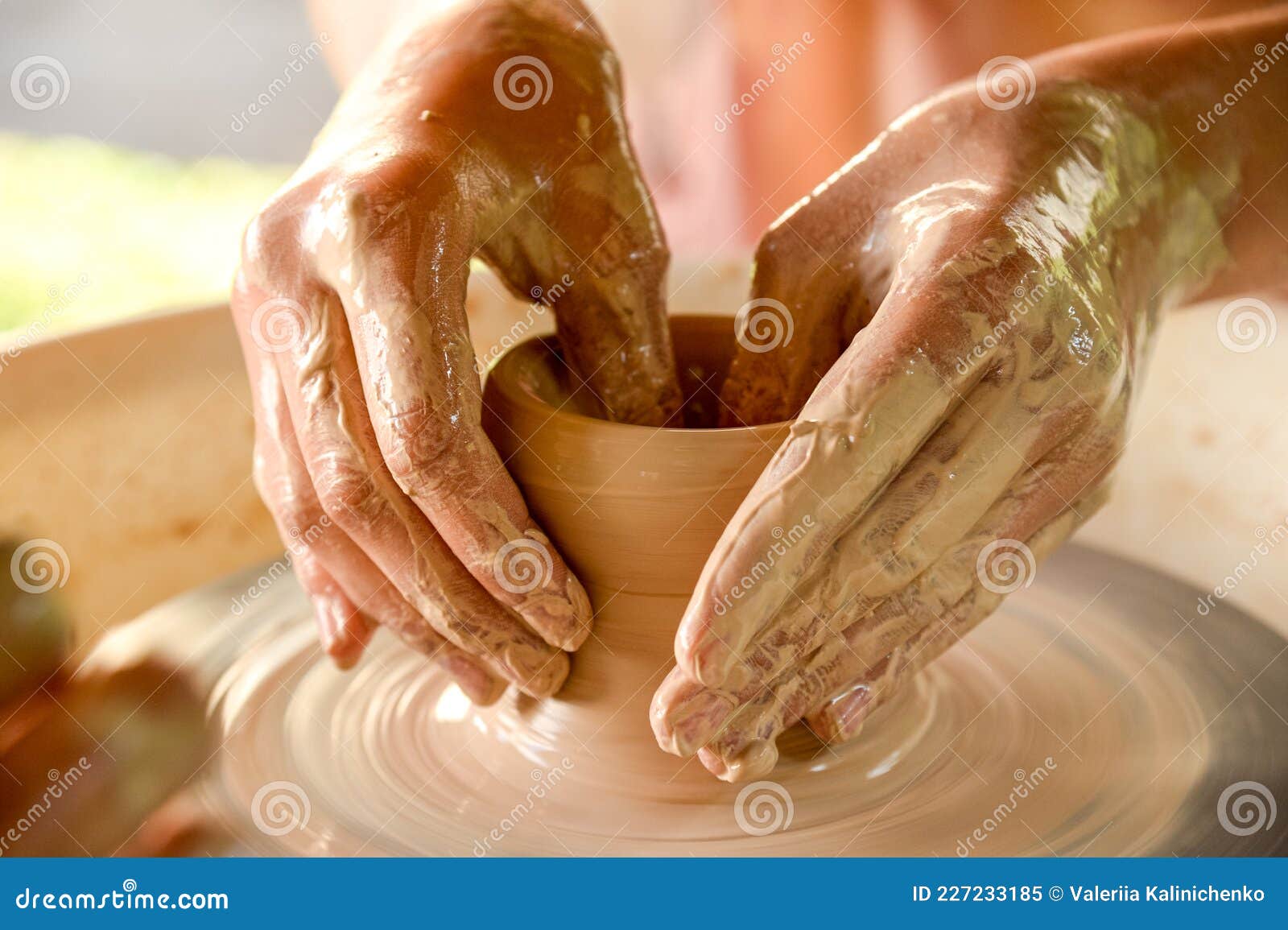 Creative Process of Making Pottery on Her Own Using a Special Wheel