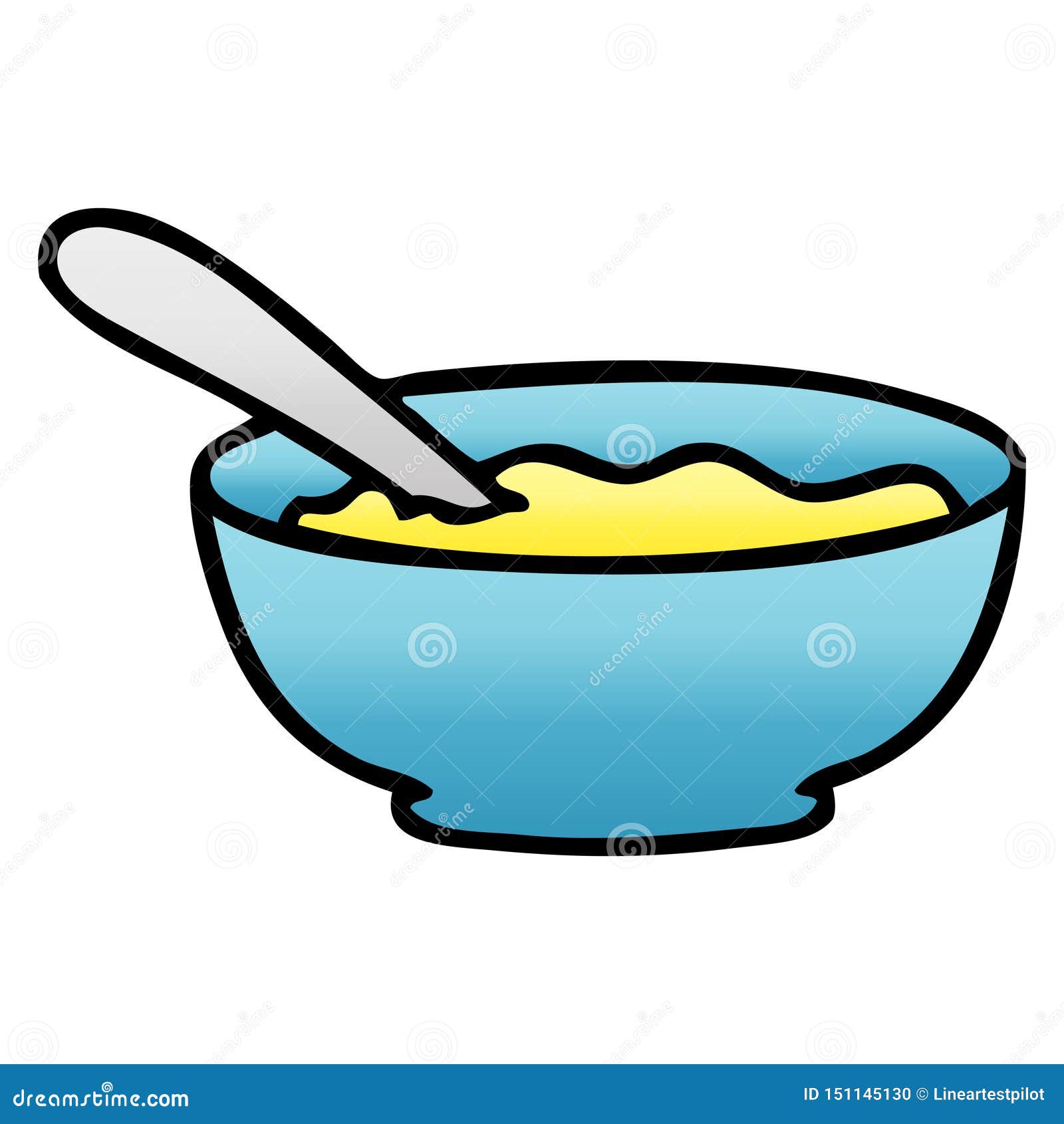 A Creative Quirky Gradient Shaded Cartoon Bowl of Soup Stock Vector