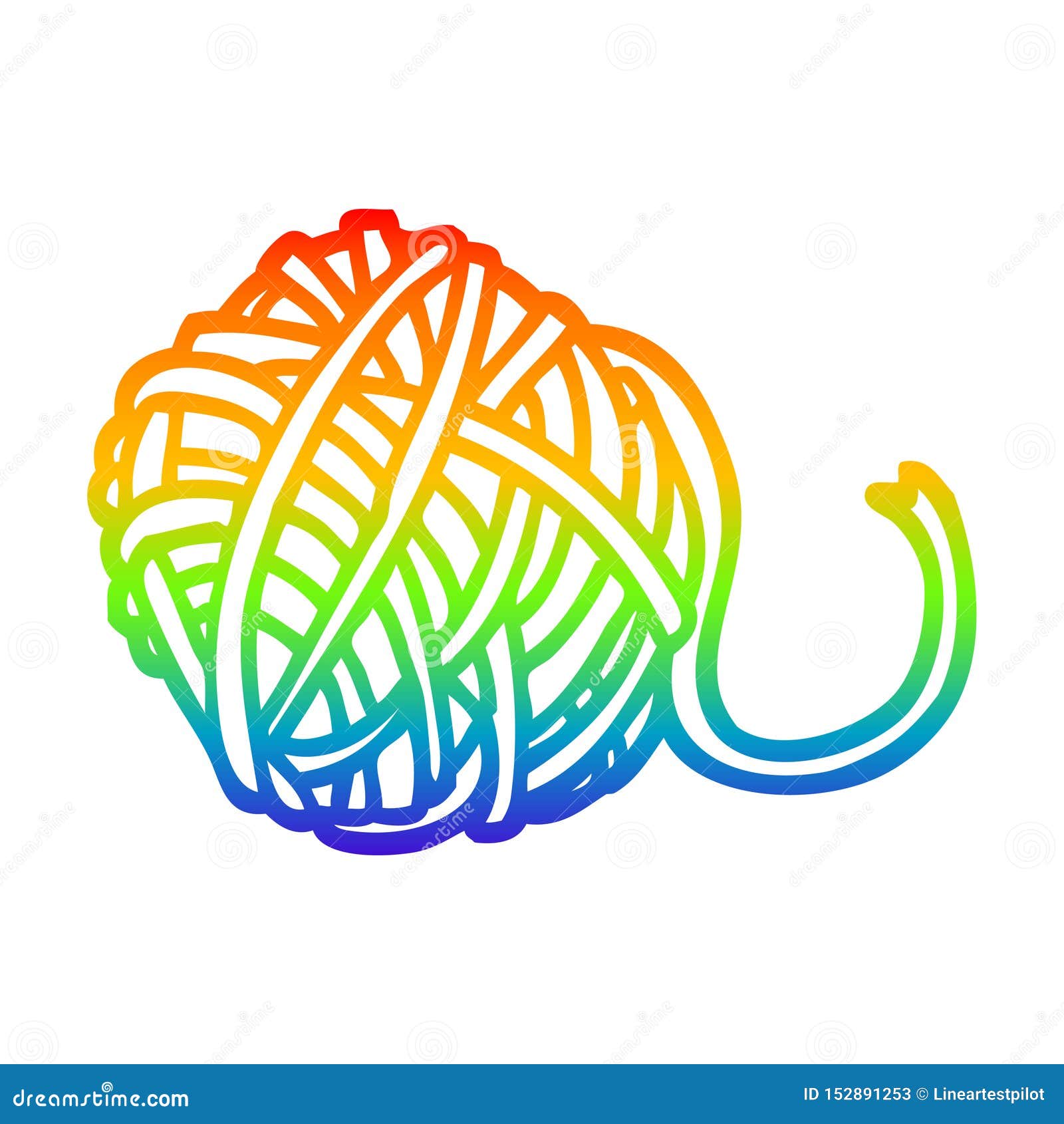 A Creative Rainbow Gradient Line Drawing Cartoon Ball of String Stock