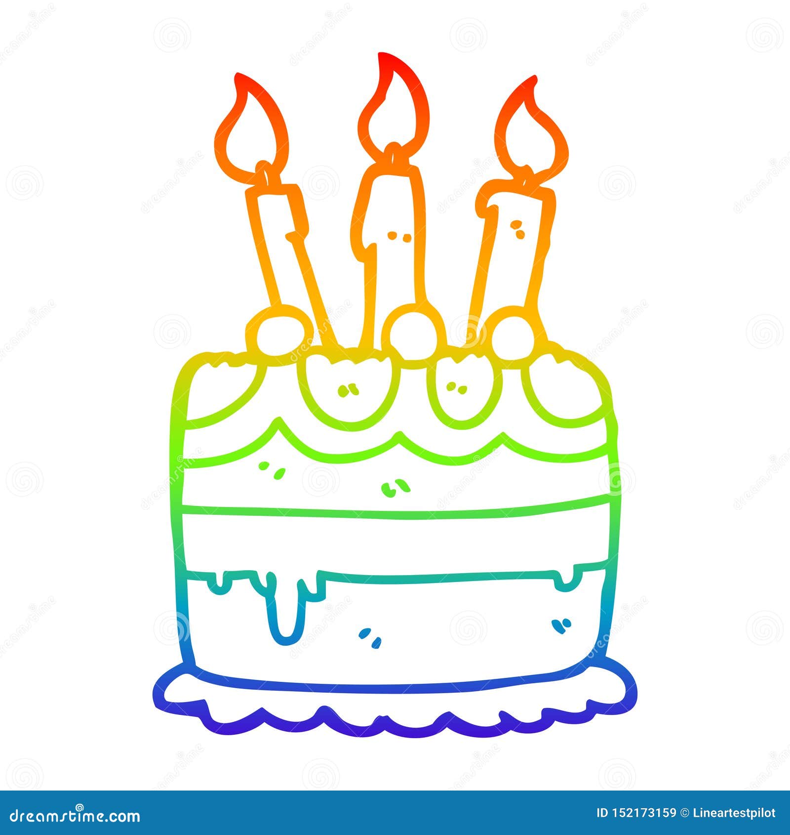 A Creative Rainbow Gradient Line Drawing Cartoon Birthday Cake Stock Vector  - Illustration of gradient, food: 152173159