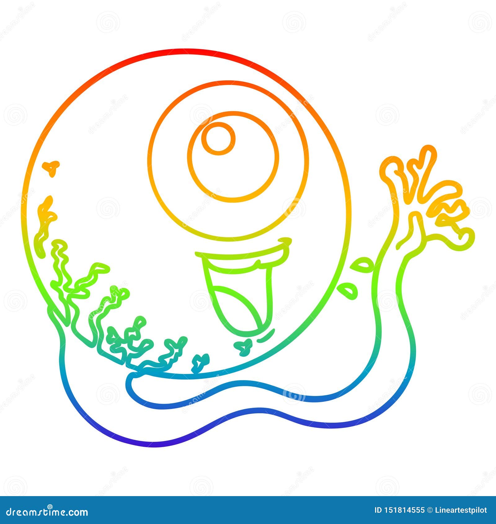 An original creative rainbow gradient line drawing cartoon eyeball laughing