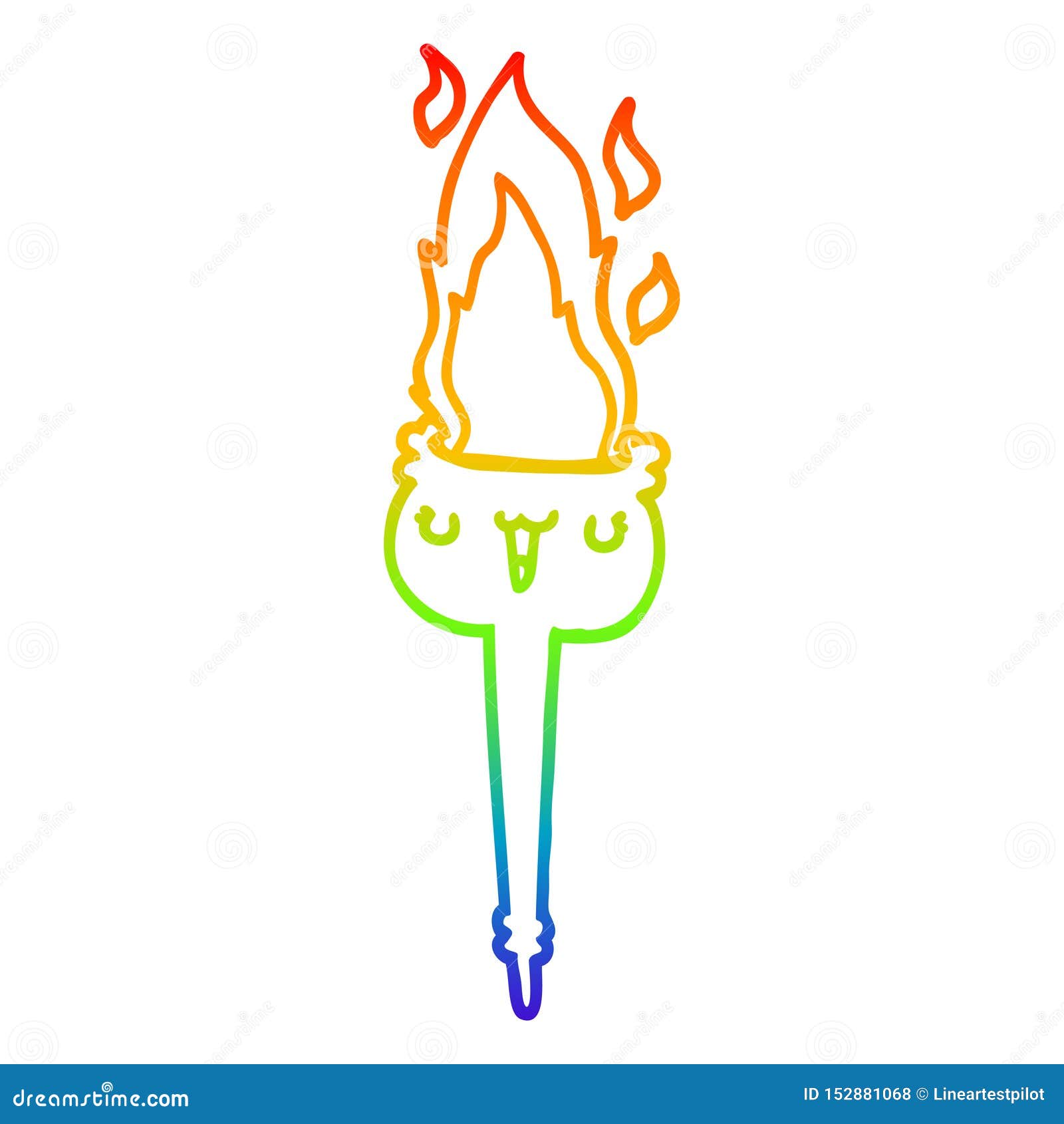 A Creative Rainbow Gradient Line Drawing Cartoon Flaming Torch Stock