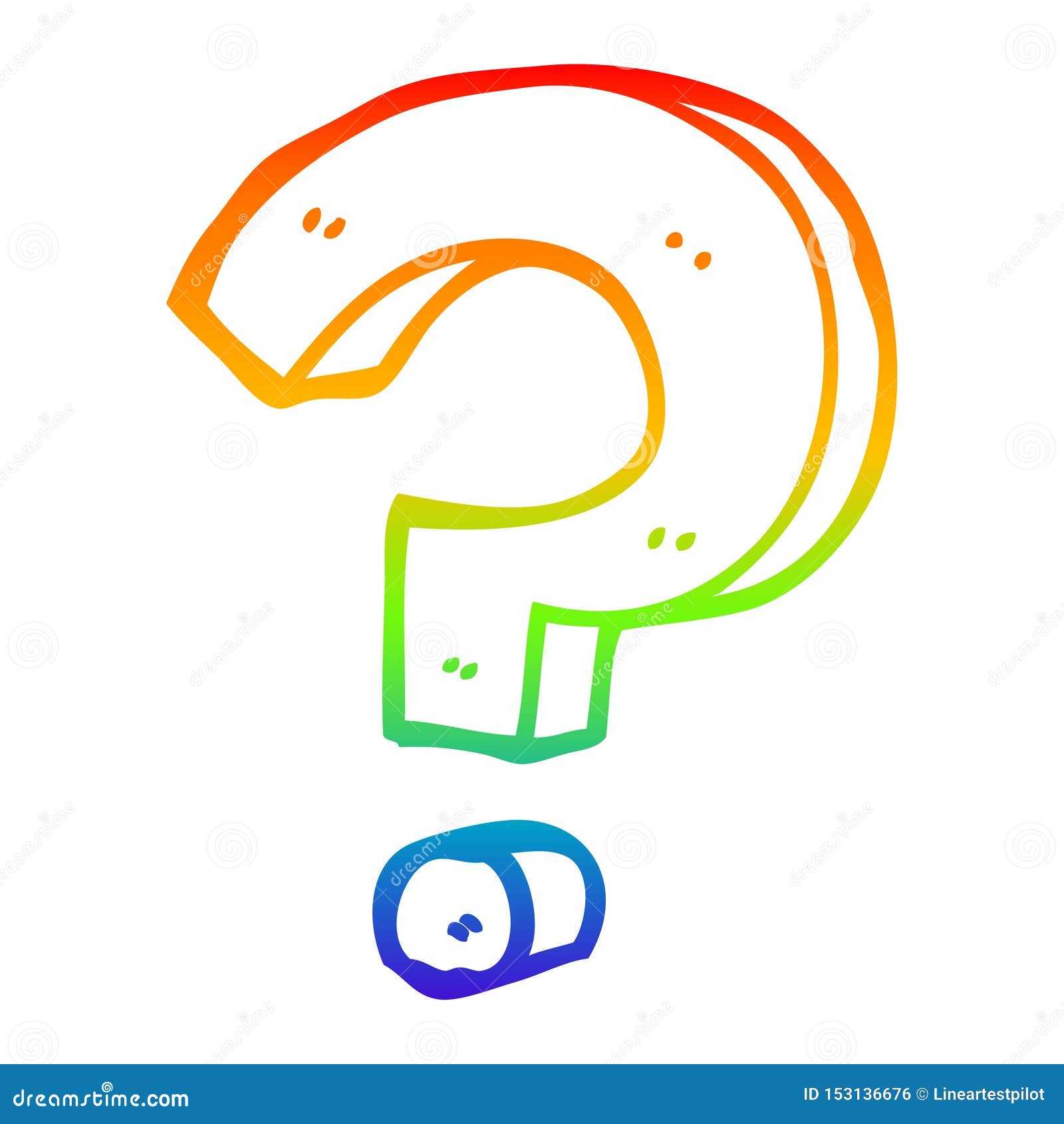 A Creative Rainbow Gradient Line Drawing Cartoon Question Mark Stock