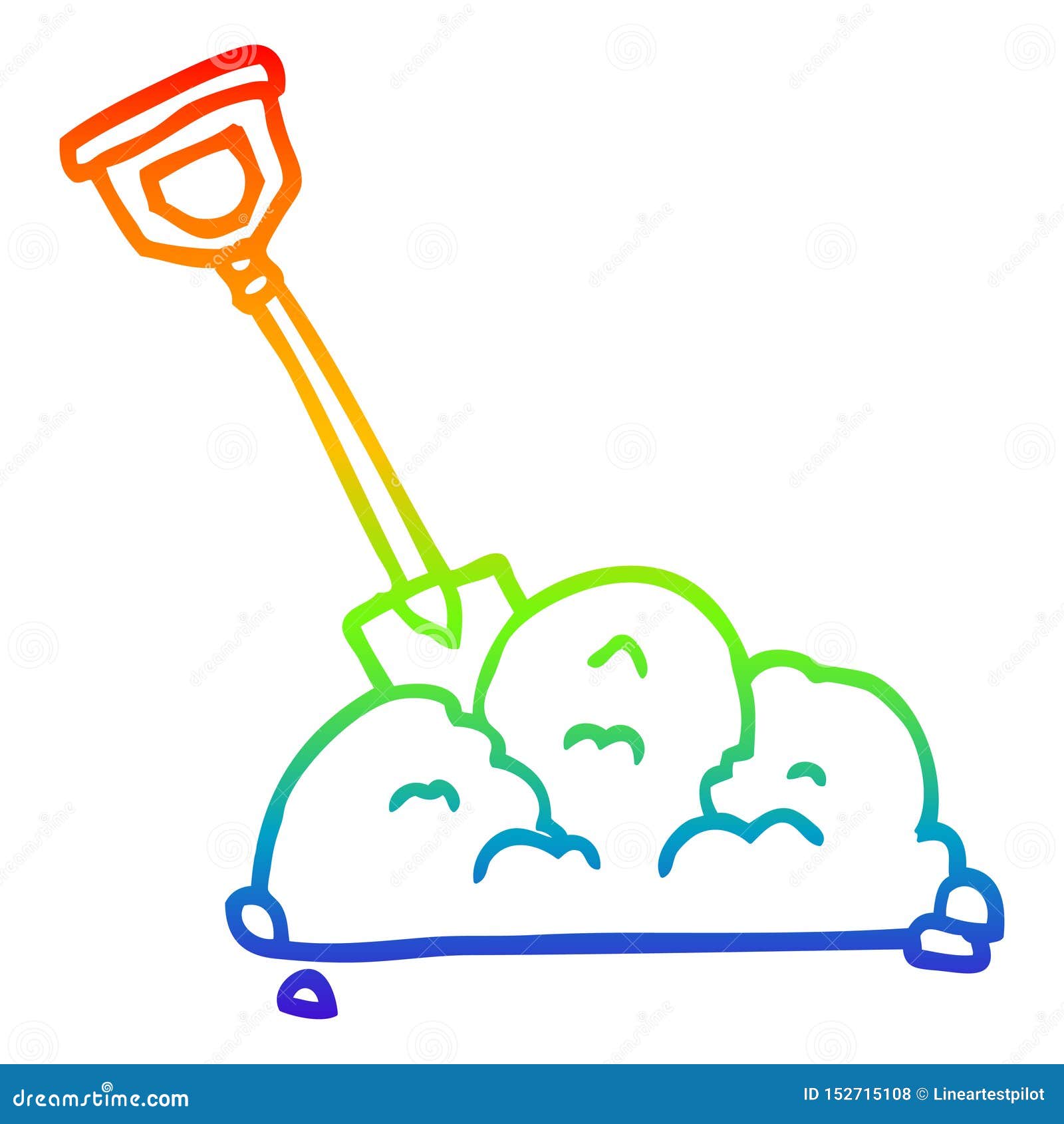 A Creative Rainbow Gradient Line Drawing Cartoon Spade in Garbage Stock