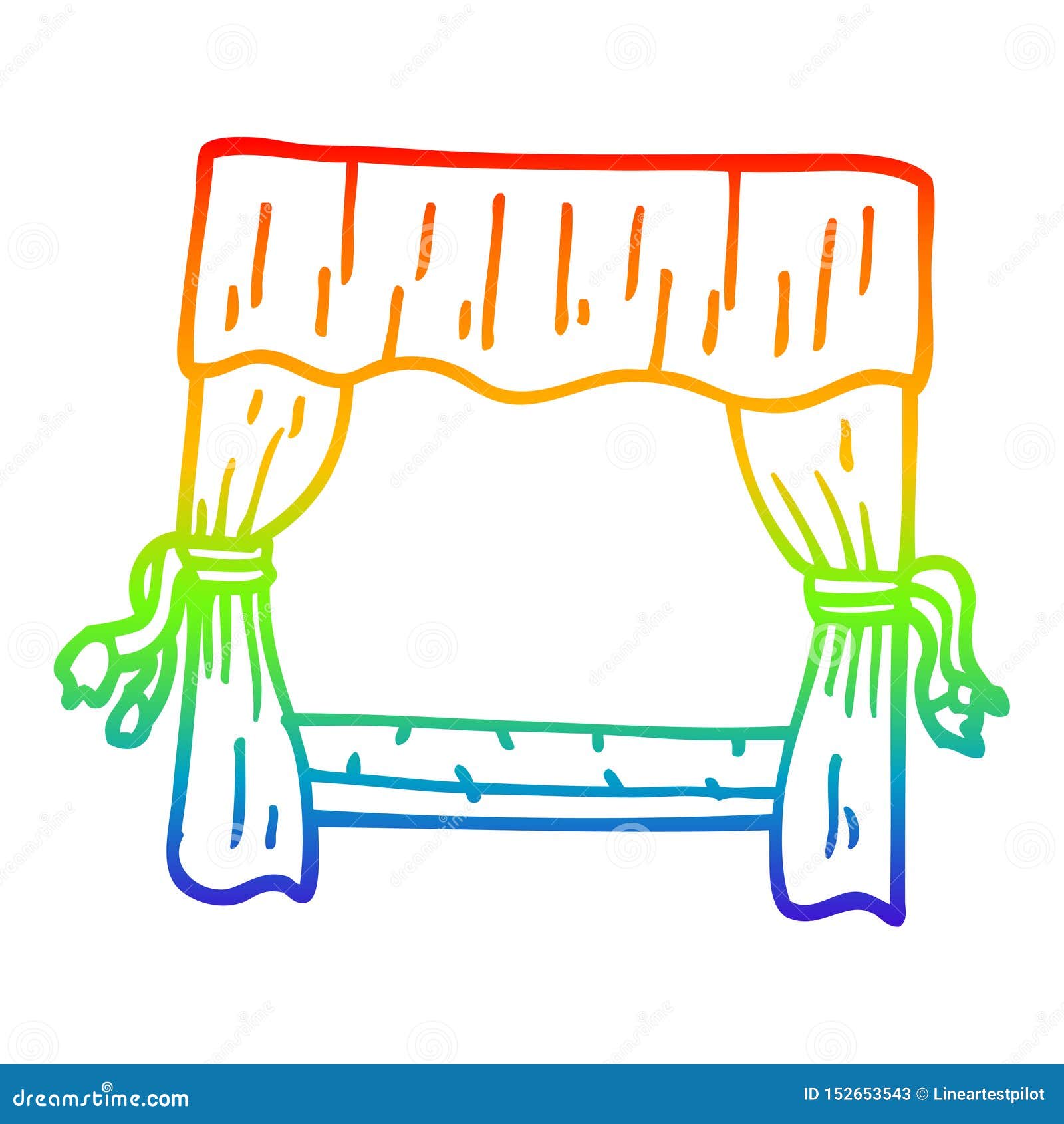 A Creative Rainbow Gradient Line Drawing Cartoon Window with Curtains