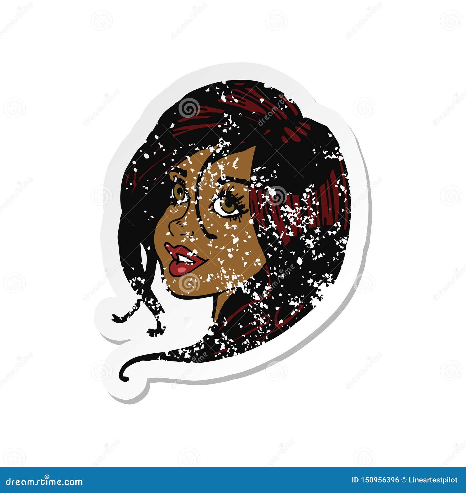 A Creative Retro Distressed Sticker Of A Cartoon Pretty Female Face Stock Vector Illustration