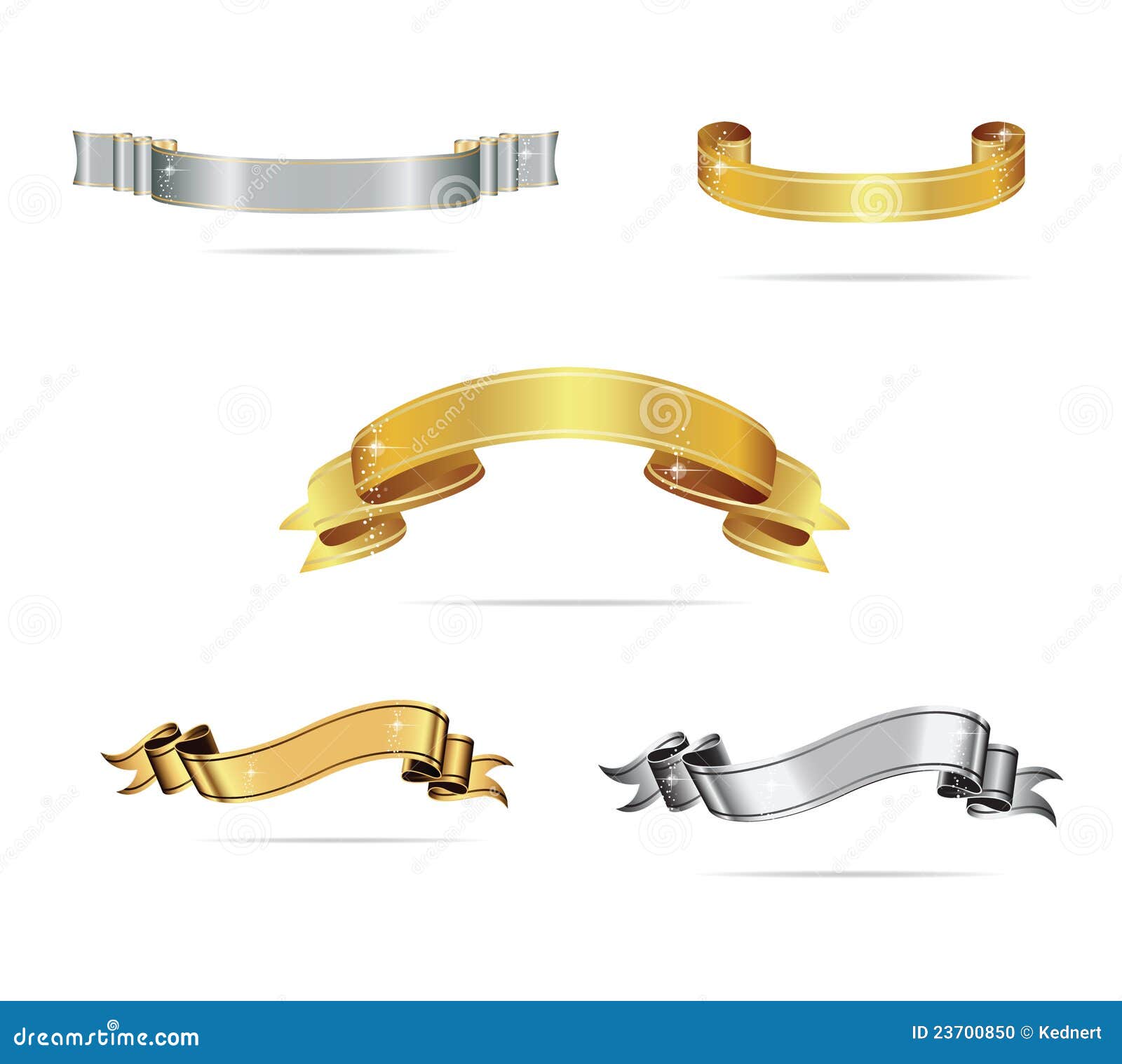 Creative Ribbons Set Silver and Gold Color Stock Vector - Illustration