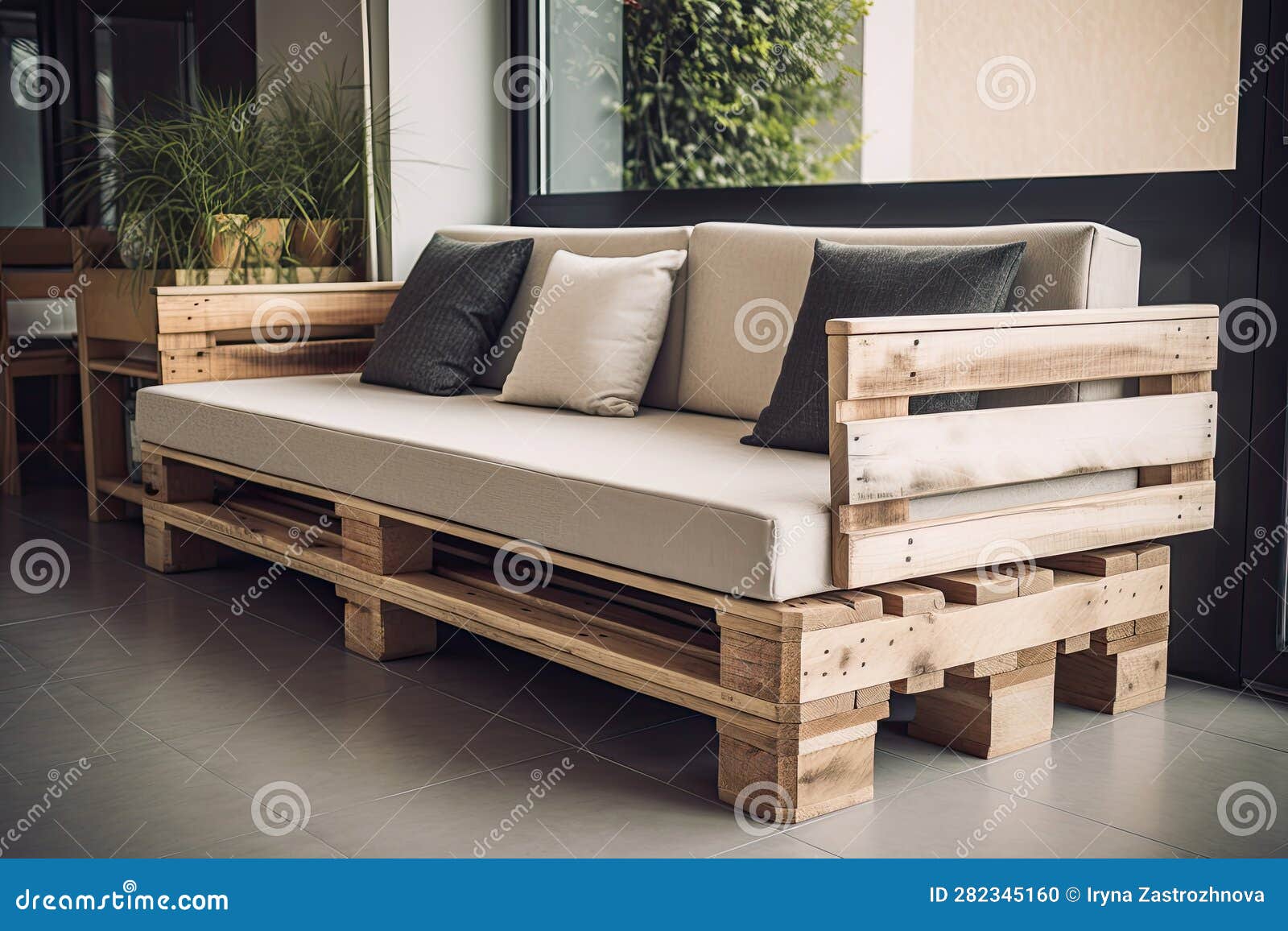 Creative Sofa Made of Wooden Pallets in the Home Interior Stock  Illustration - Illustration of background, green: 282345160, image size:1600x1156
