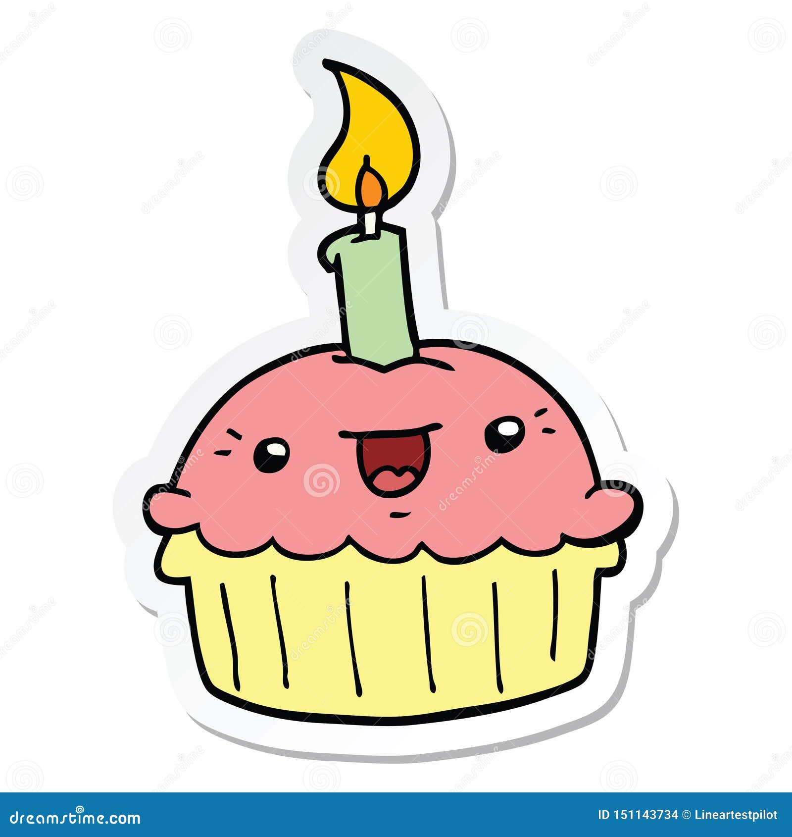 A Creative Sticker of a Cartoon Cupcake with Candle Stock Vector -  Illustration of drawing, character: 151143734