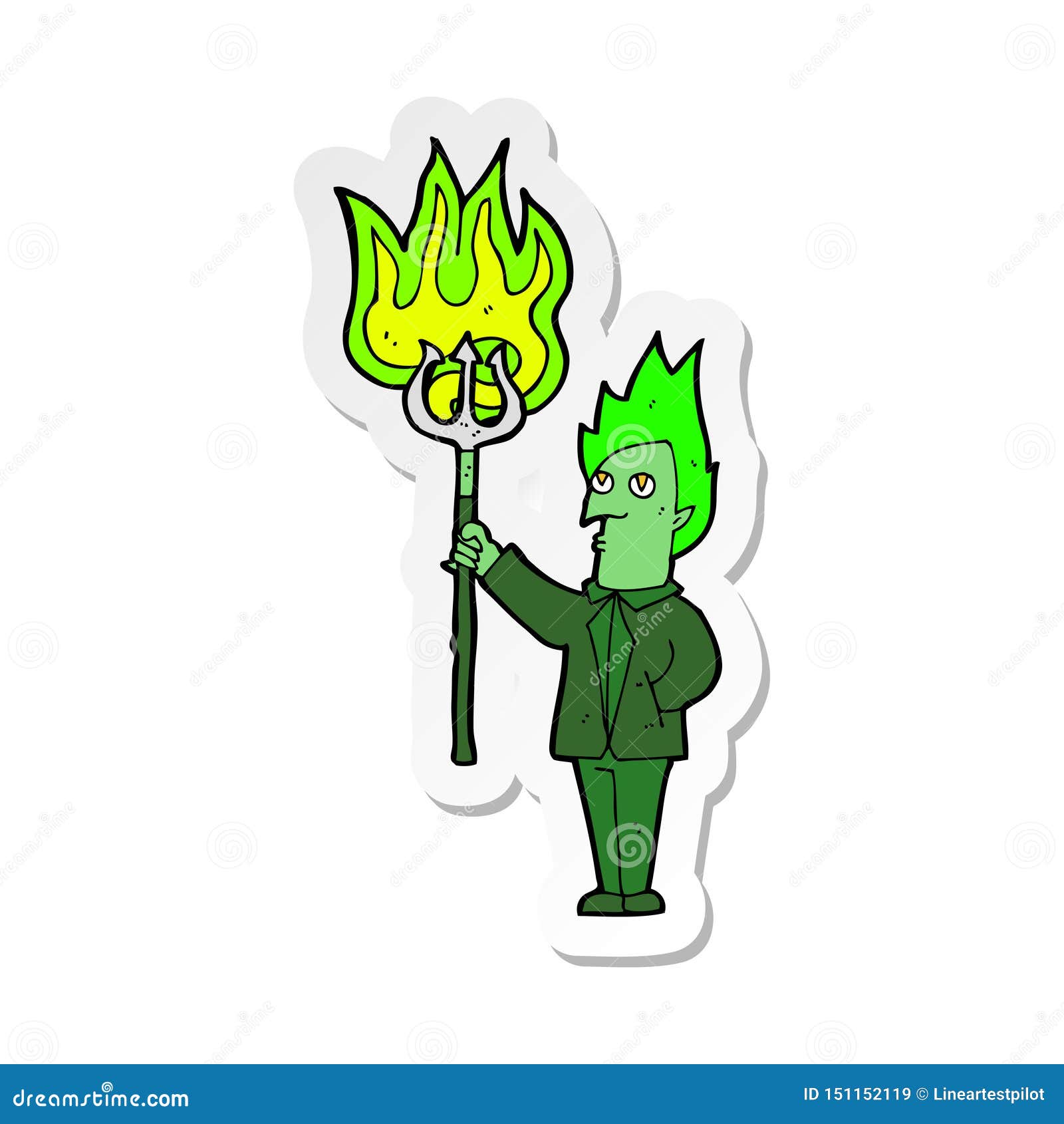 A Creative Sticker of a Cartoon Devil with Pitchfork Stock Vector